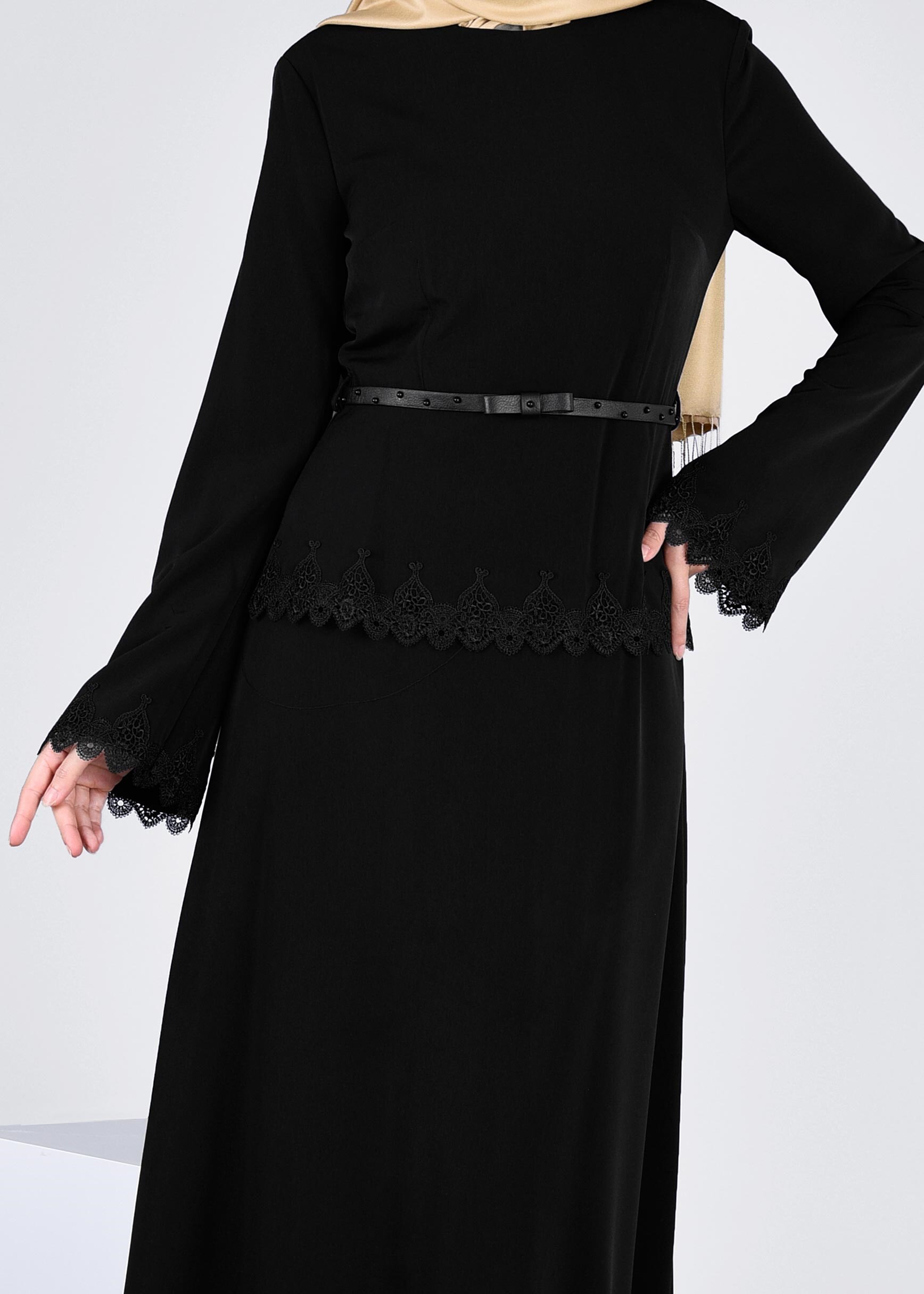 Tesettür giyim SİYAH 4325 CRİSS ELBİSE 38/46 TEK40