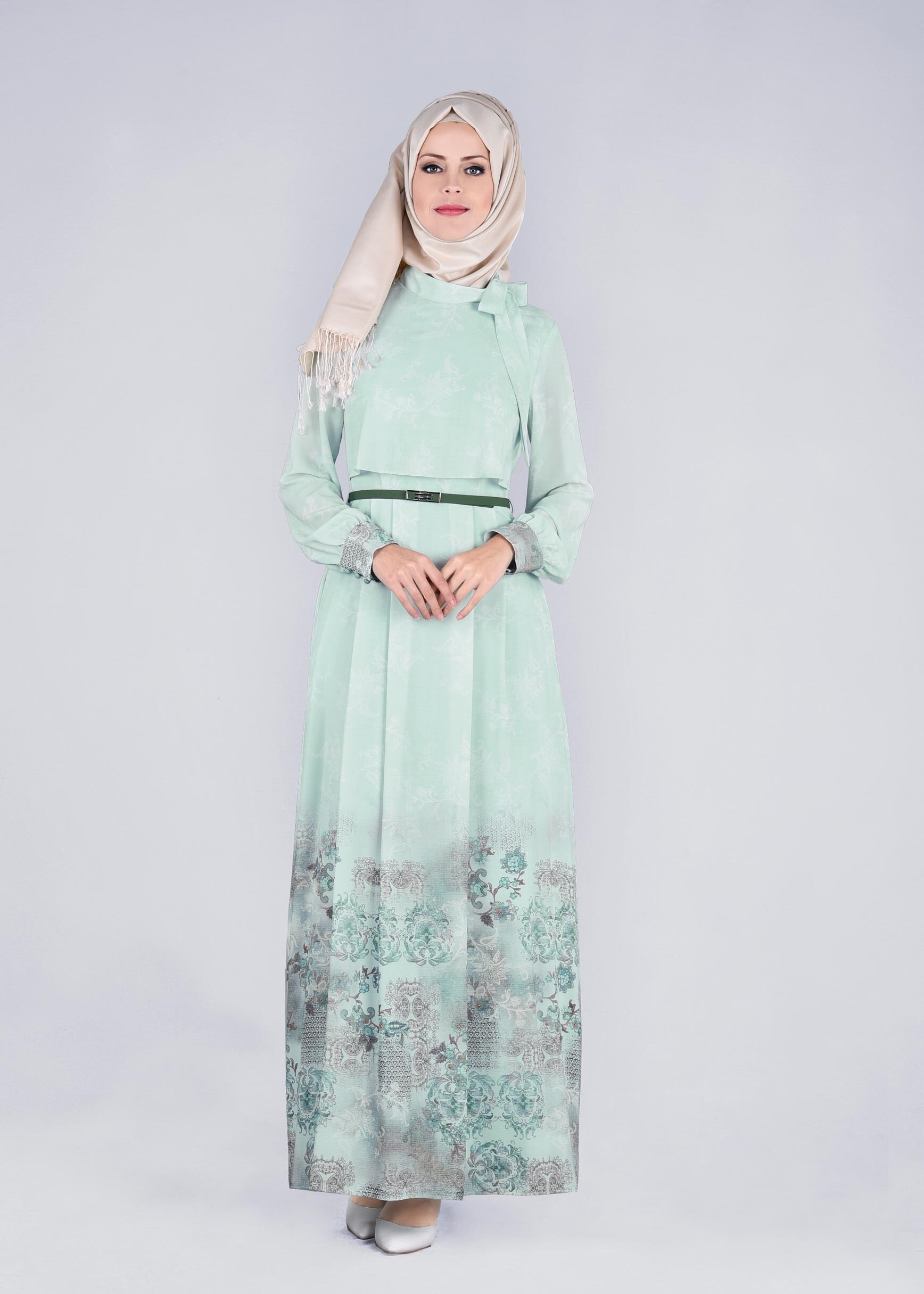 Tesettür giyim YEŞİL 4326 BURBLE 9784 ELBİSE 38/46 TEK40