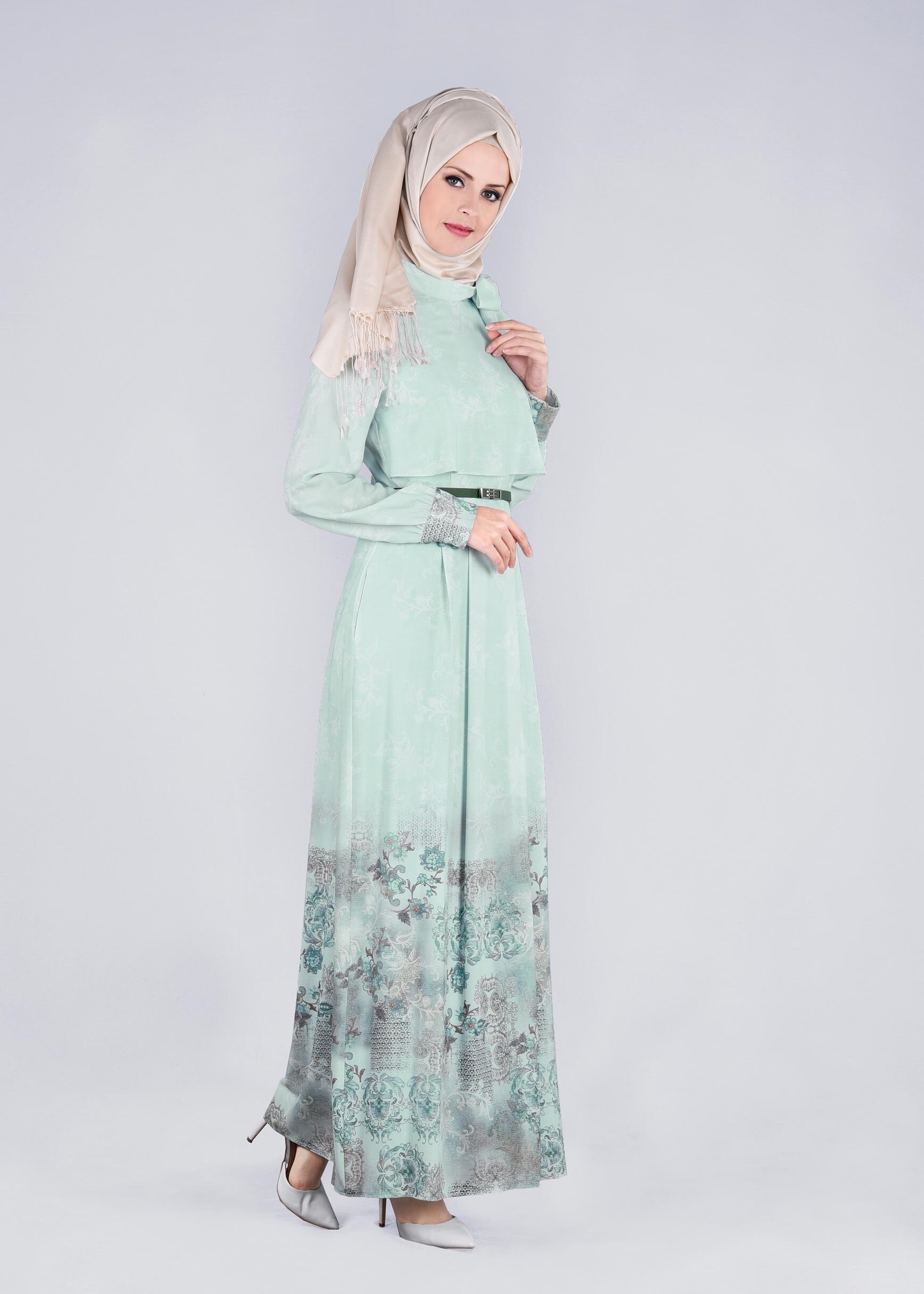 Tesettür giyim YEŞİL 4326 BURBLE 9784 ELBİSE 38/46 TEK40