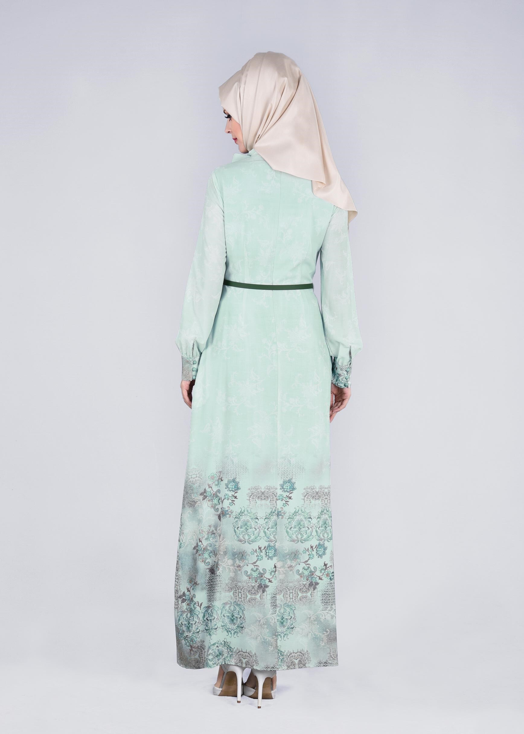 Tesettür giyim YEŞİL 4326 BURBLE 9784 ELBİSE 38/46 TEK40