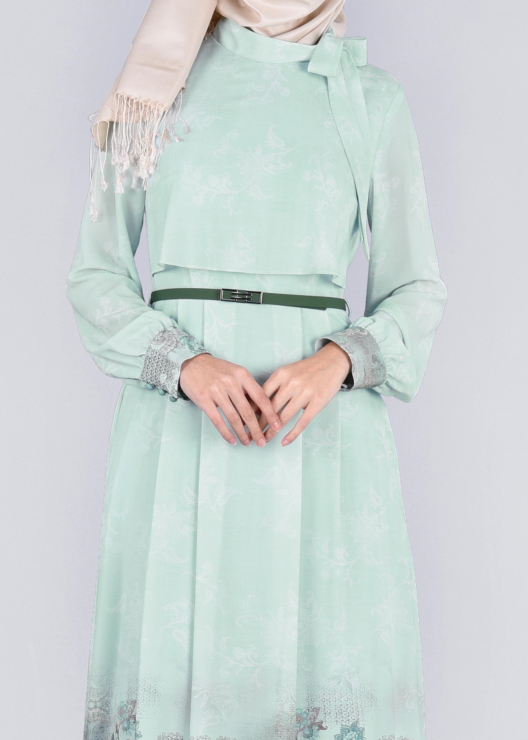 Tesettür giyim YEŞİL 4326 BURBLE 9784 ELBİSE 38/46 TEK40