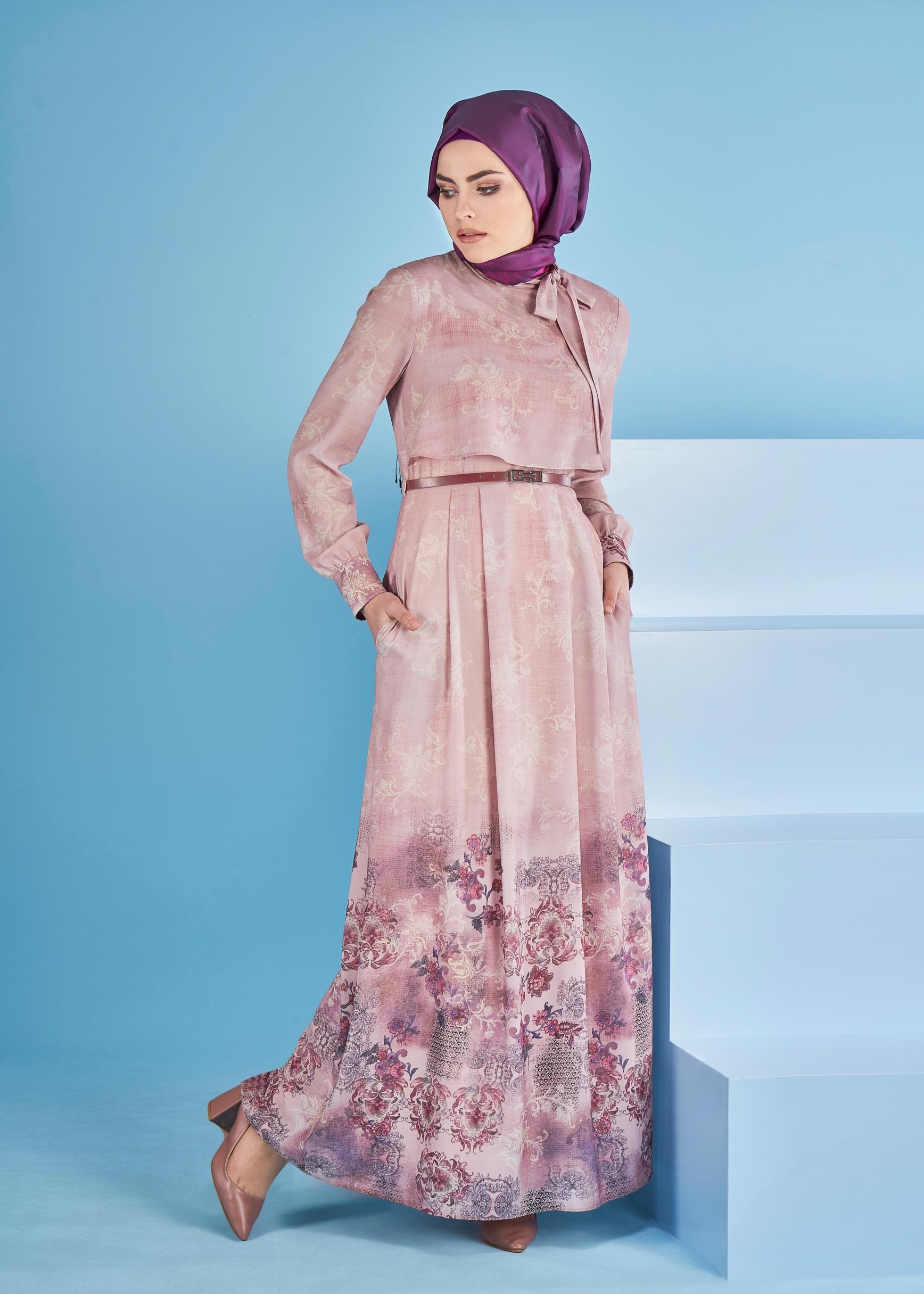 Tesettür giyim PUDRA 4326 BURBLE 9784 ELBİSE 38/46 TEK40