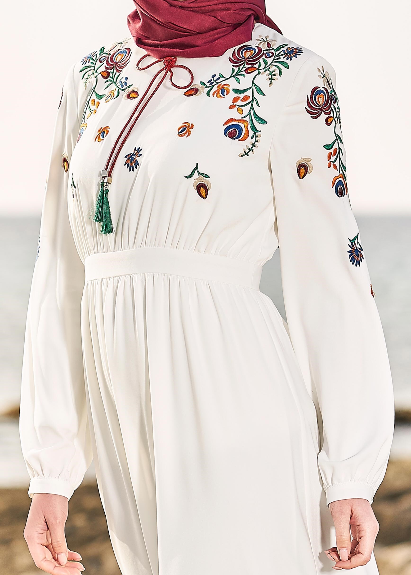 Tesettür giyim BEYAZ 4337 SUDE 7011 ELBİSE 36/44 TEK38