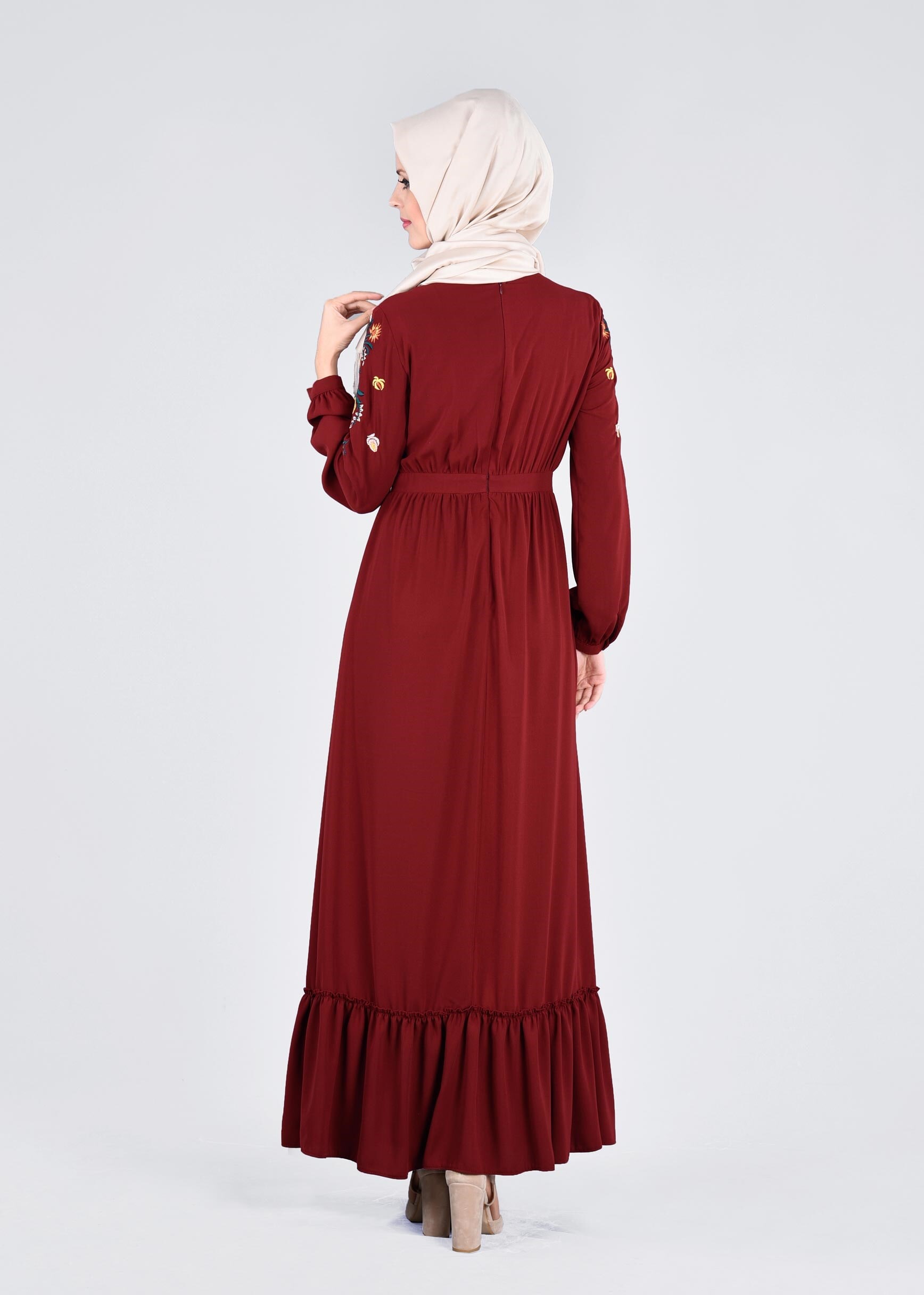 Tesettür giyim BORDO 4337 SUDE 7011 ELBİSE 36/44 TEK38