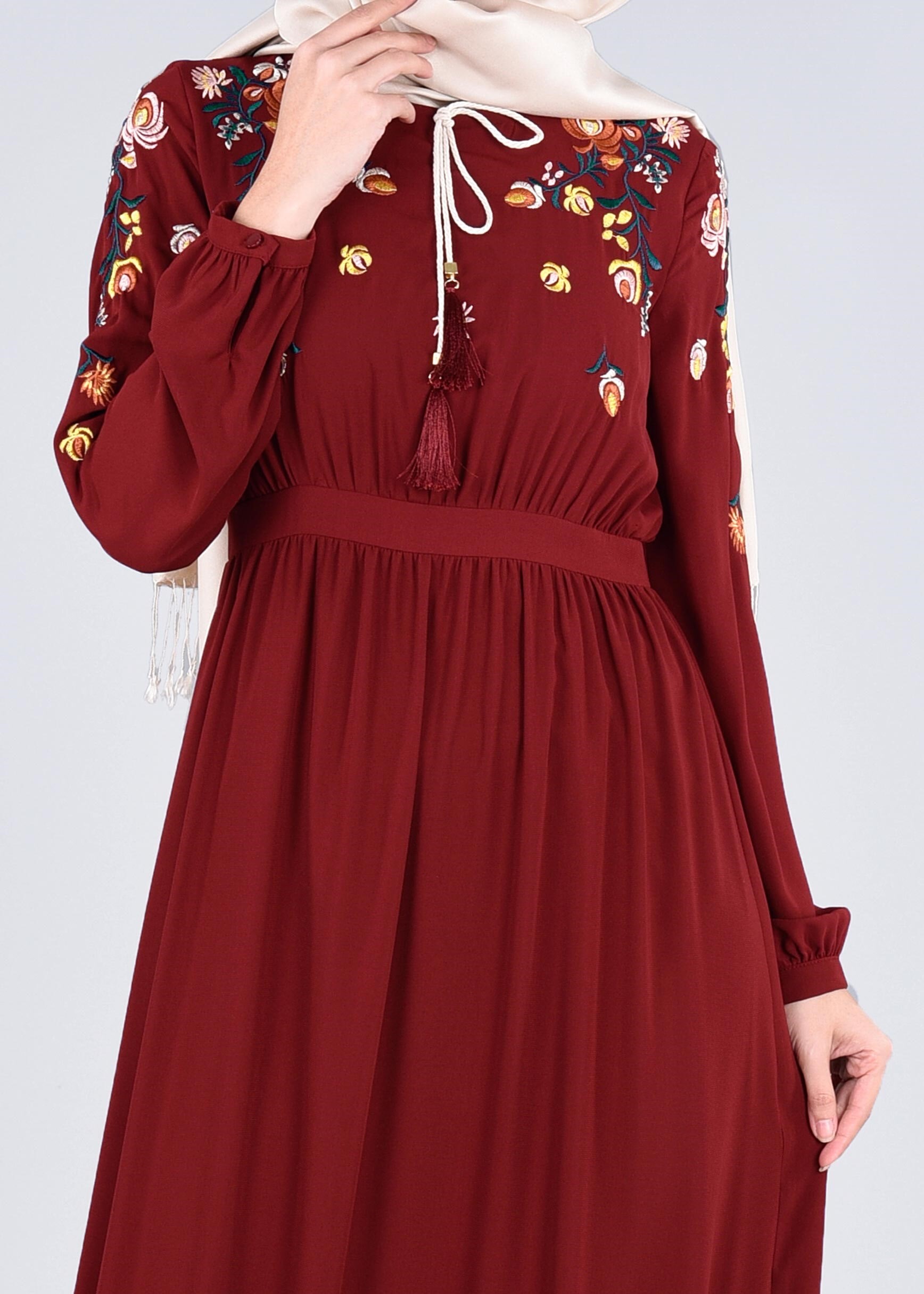 Tesettür giyim BORDO 4337 SUDE 7011 ELBİSE 36/44 TEK38