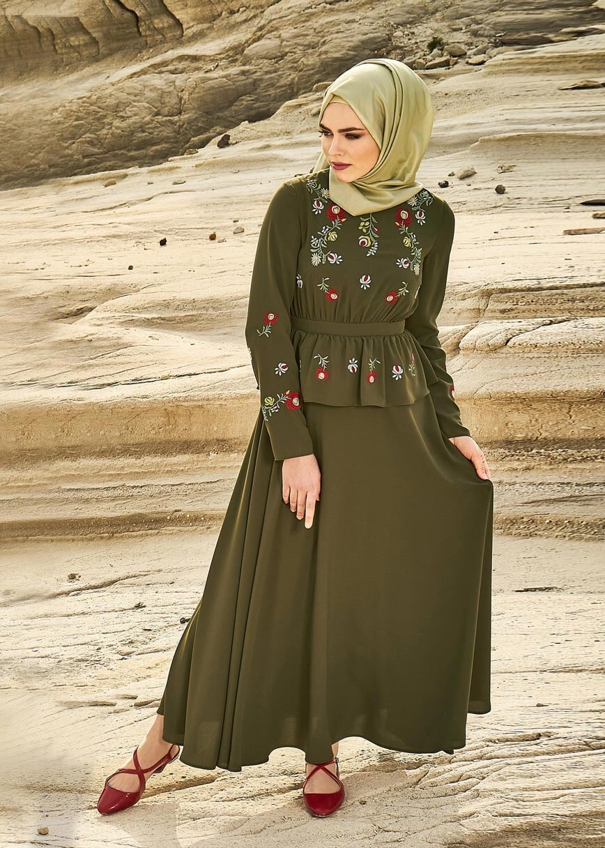 Tesettür giyim HAKİ 4338 NEW ALYA ELBİSE 38/44 TEK40