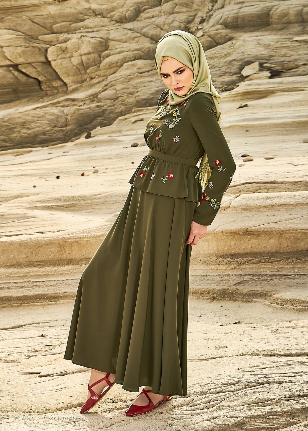 Tesettür giyim HAKİ 4338 NEW ALYA ELBİSE 38/44 TEK40