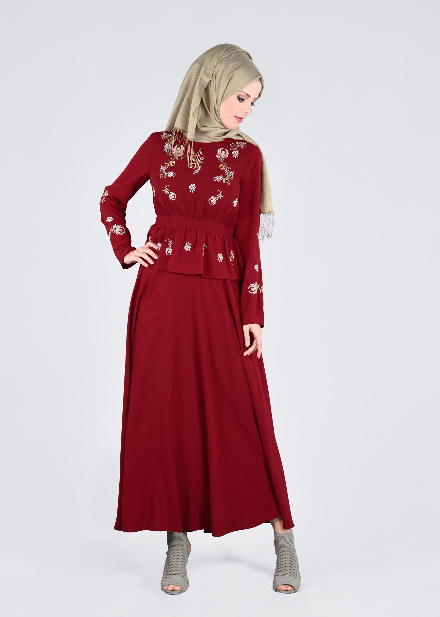 Tesettür giyim BORDO 4338 NEW ALYA ELBİSE 38/44 TEK40