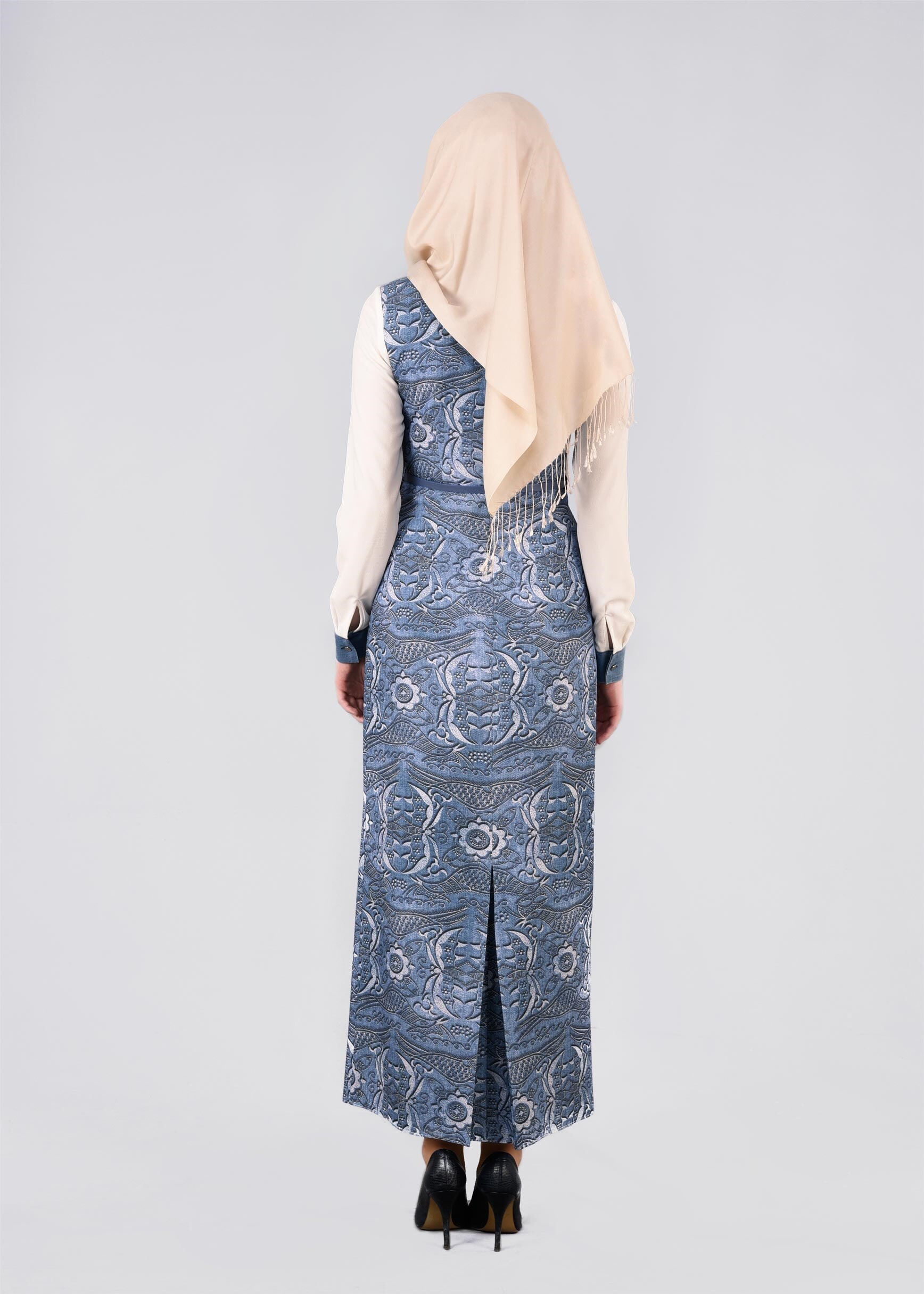 Tesettür giyim LACİVERT DESENLİ ELBİSE 4340 