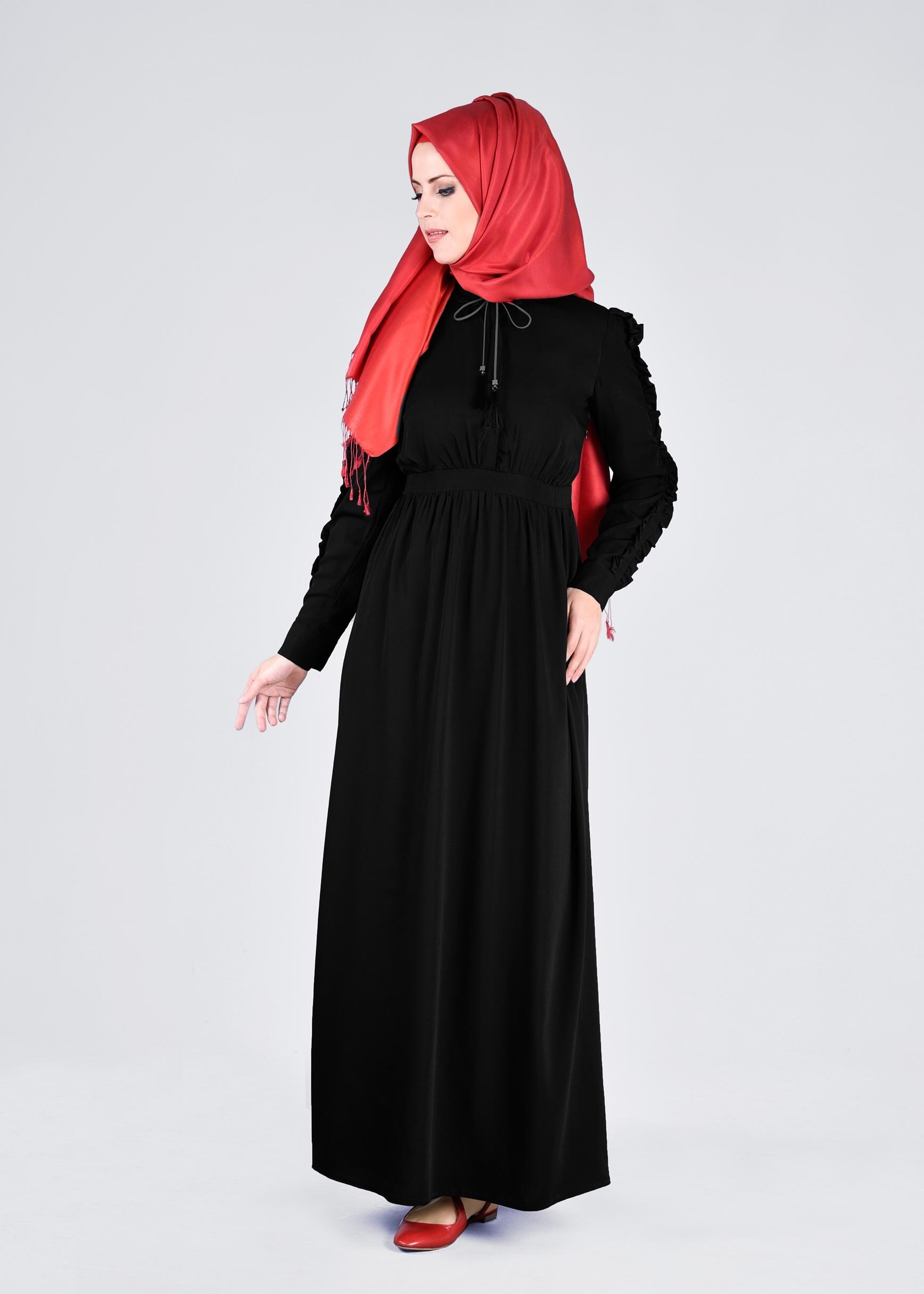 Tesettür giyim SİYAH 4354 6277 ELBİSE 36/42 TEK38