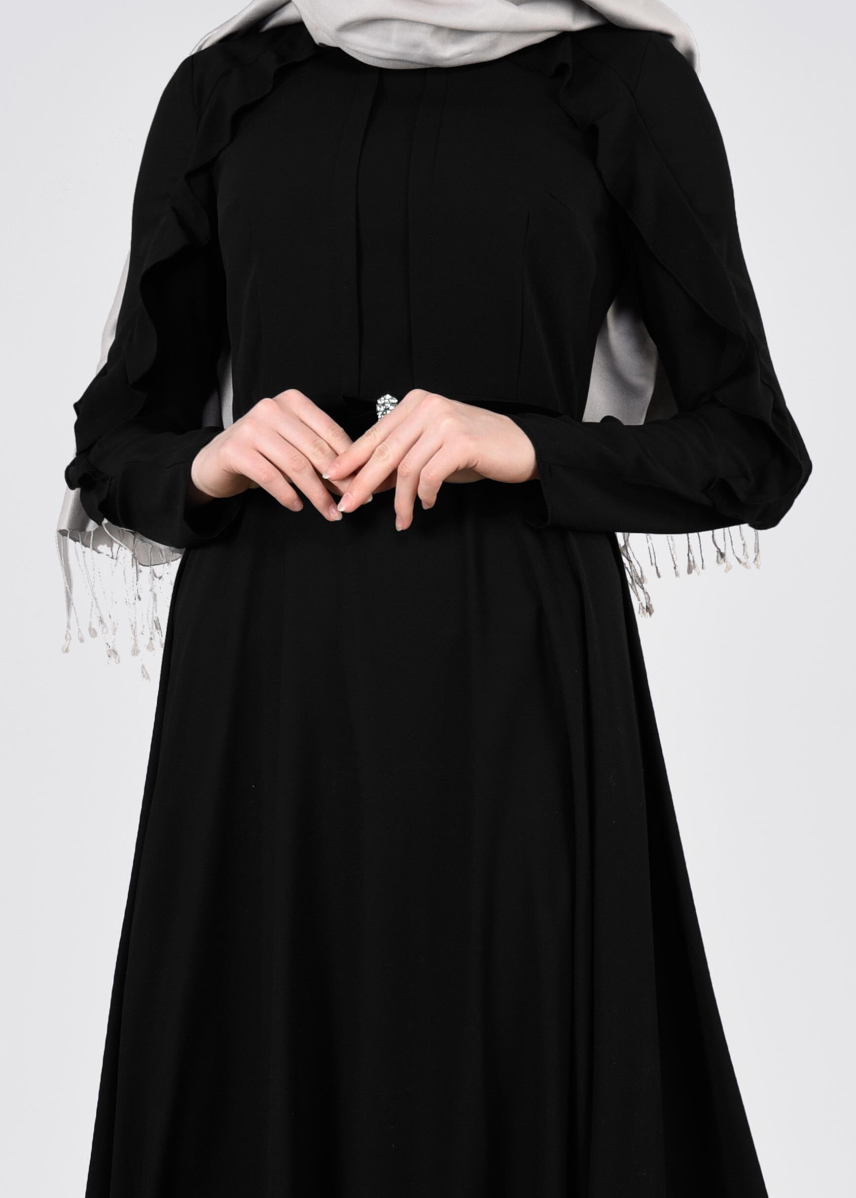 Tesettür giyim SİYAH 4367 ESİNTİ ELBİSE 38/46 TEK40