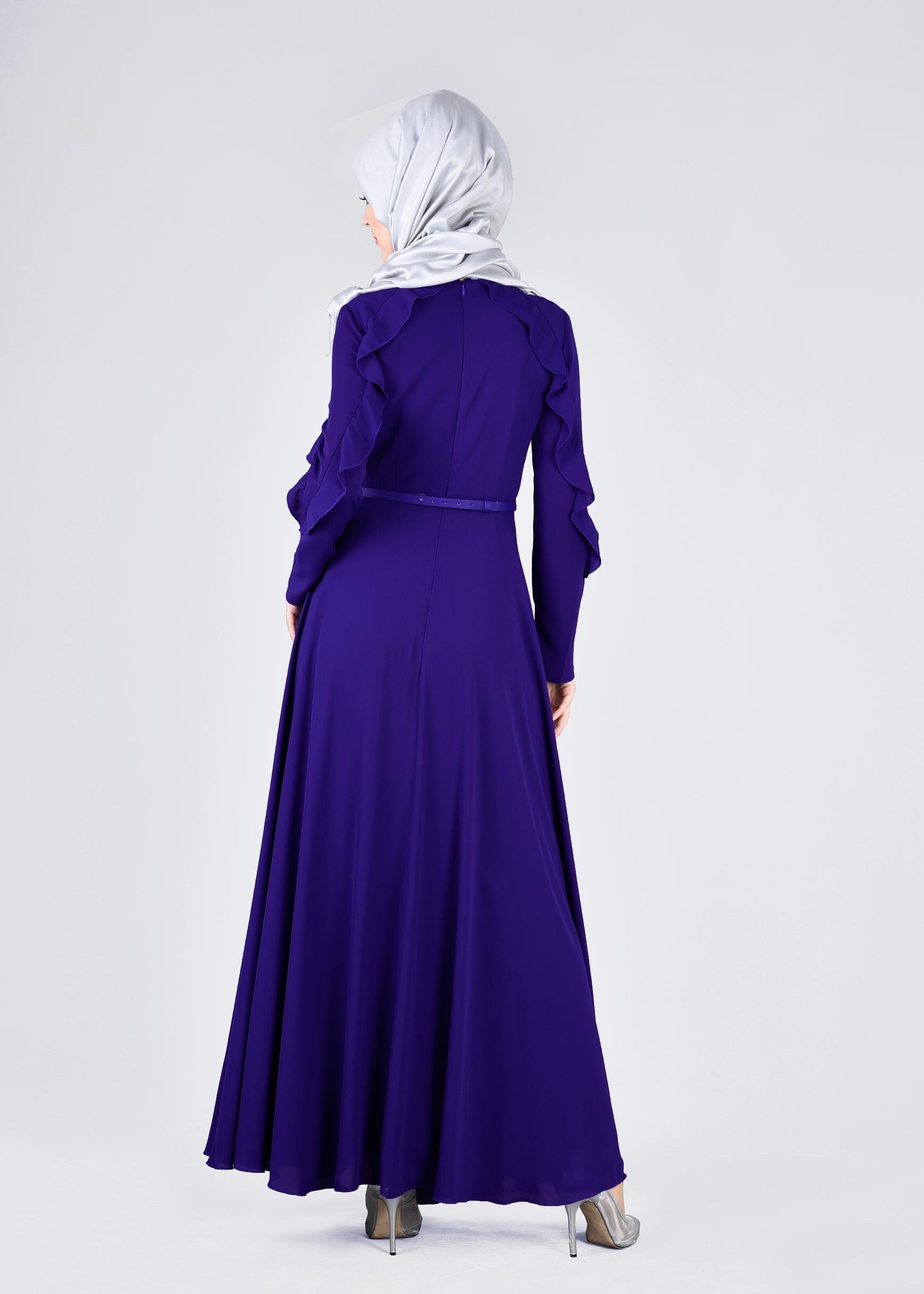 Tesettür giyim LACİVERT 4367 ESİNTİ ELBİSE 38/46 TEK40