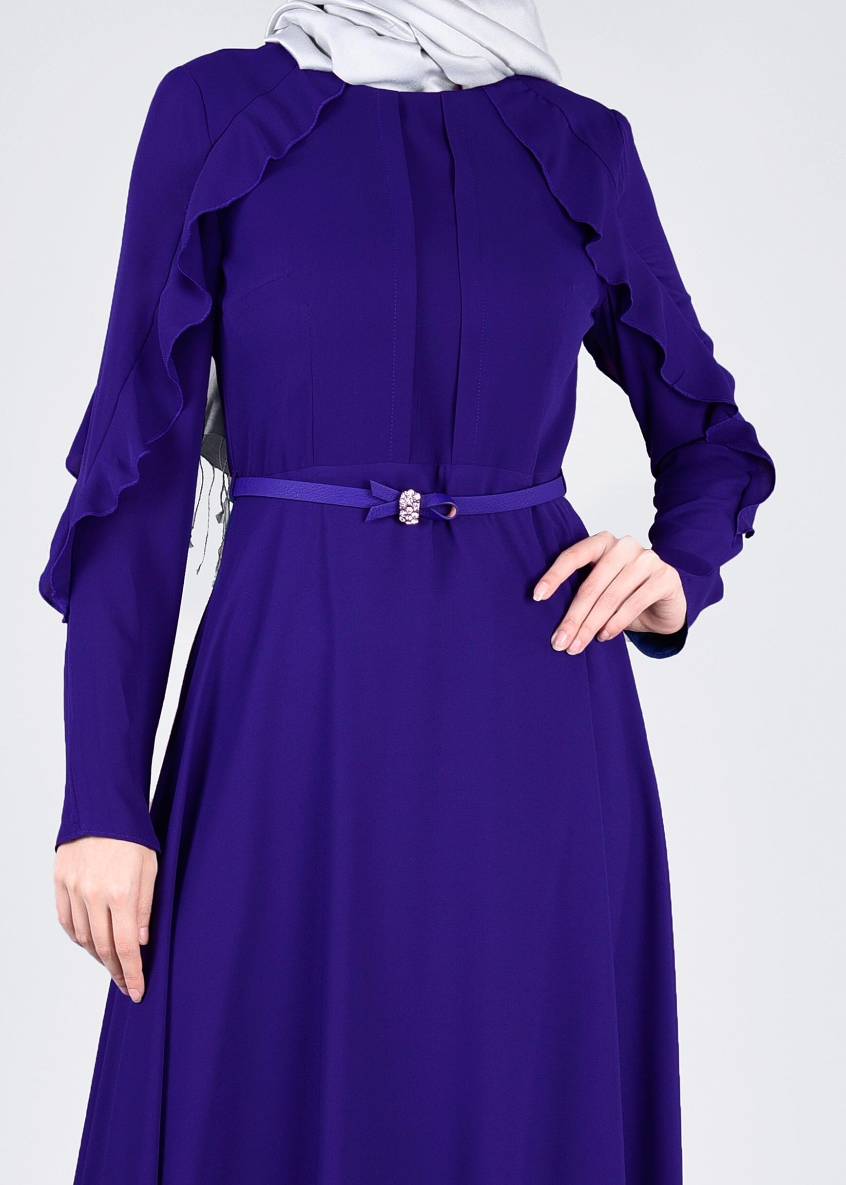 Tesettür giyim LACİVERT 4367 ESİNTİ ELBİSE 38/46 TEK40