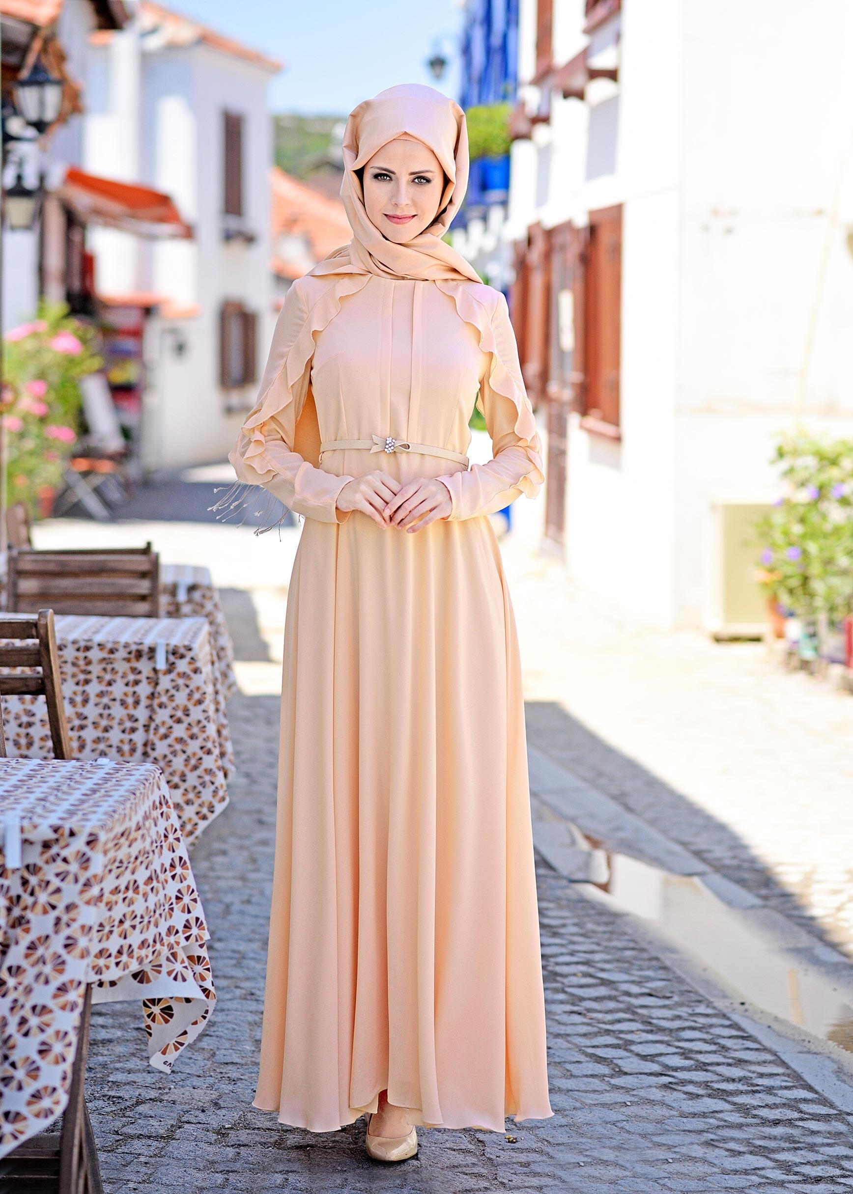 Tesettür giyim PUDRA 4367 ESİNTİ ELBİSE 38/46 TEK40