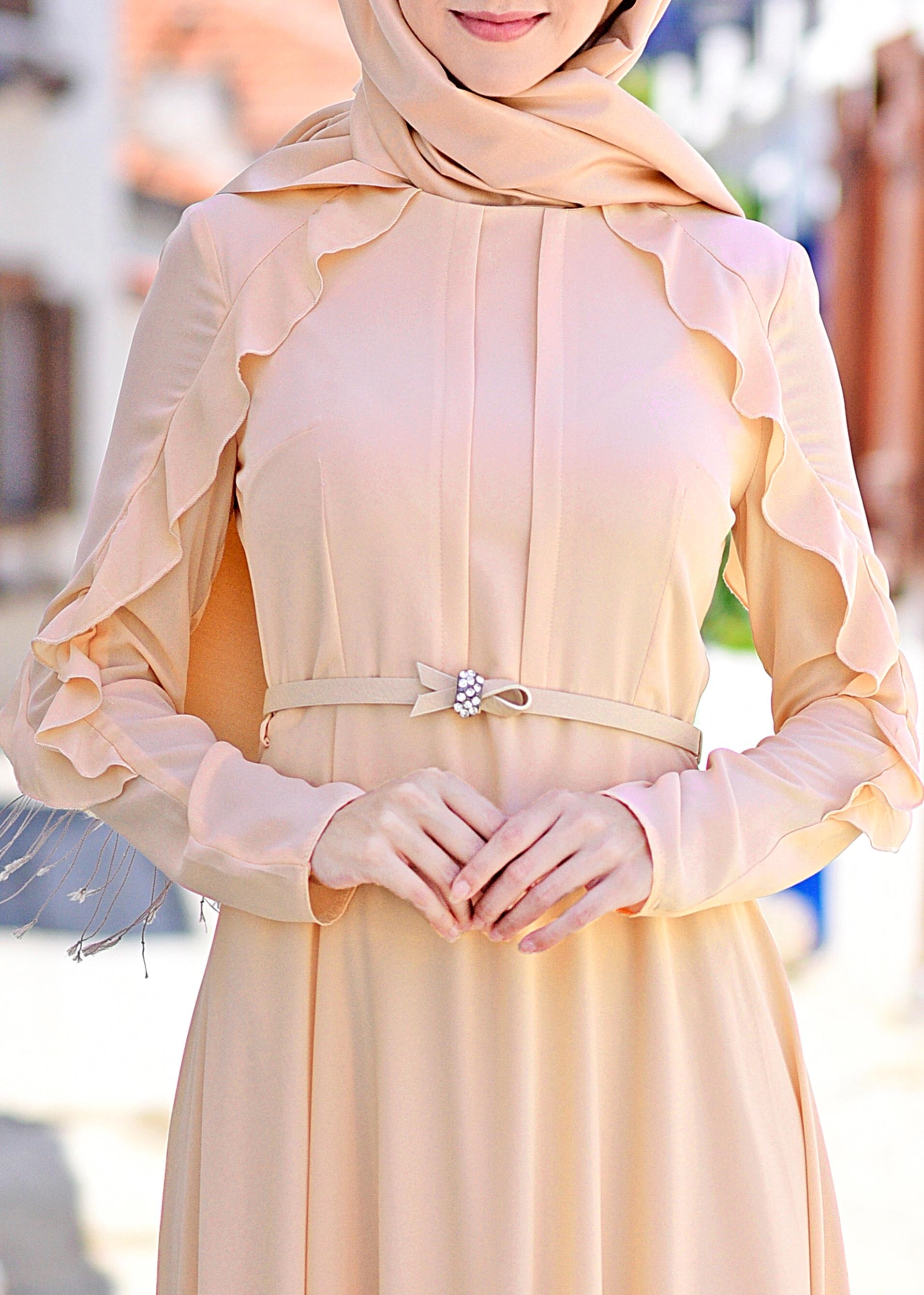 Tesettür giyim PUDRA 4367 ESİNTİ ELBİSE 38/46 TEK40