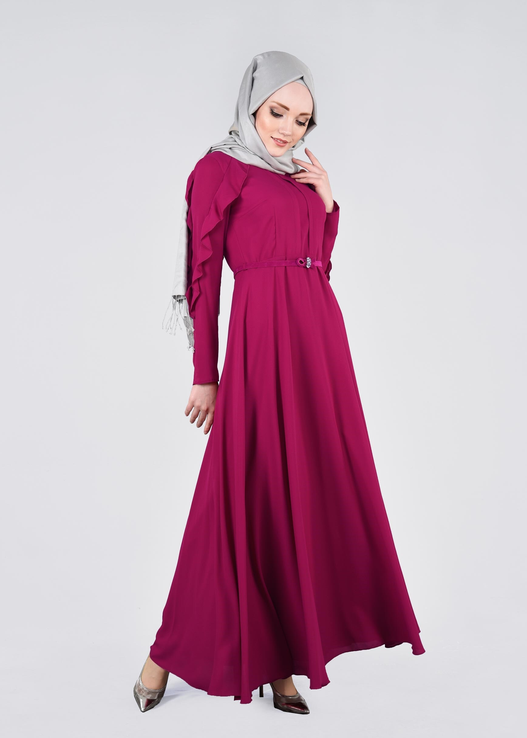 Tesettür giyim MOR 4367 ESİNTİ ELBİSE 38/46 TEK40