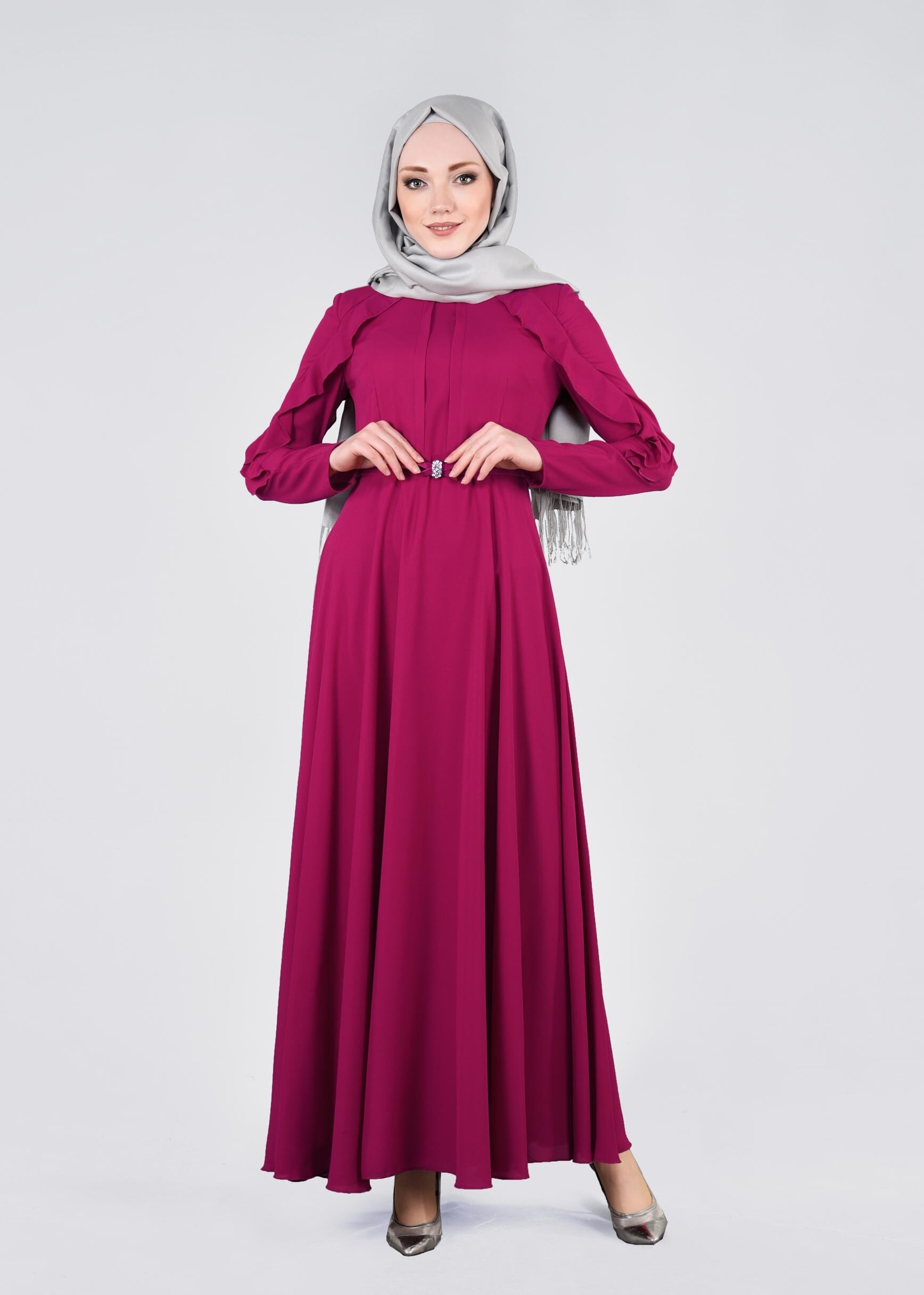 Tesettür giyim MOR 4367 ESİNTİ ELBİSE 38/46 TEK40