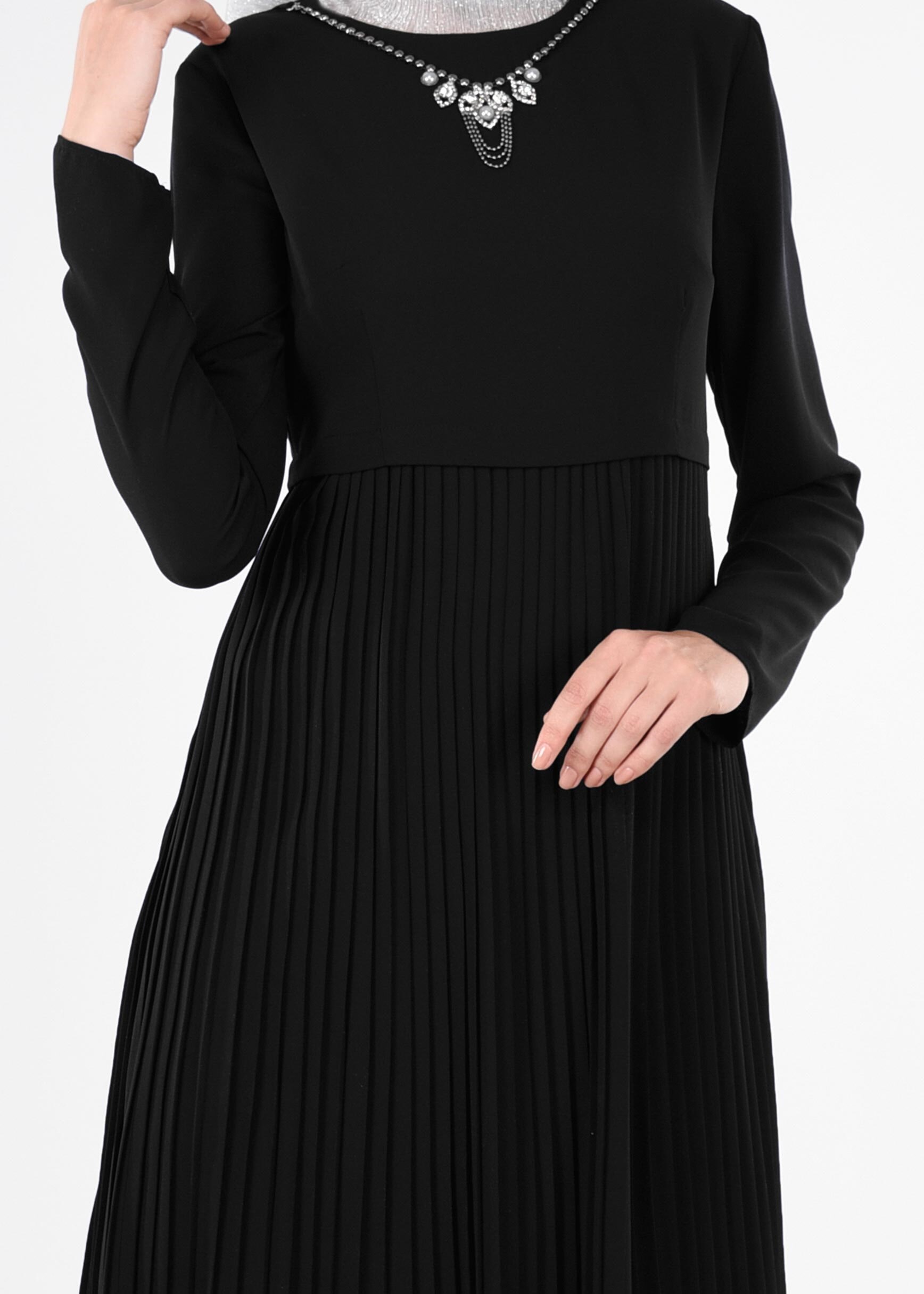 Tesettür giyim SİYAH 4369 ESİNTİ ELBİSE 38/46 TEK40