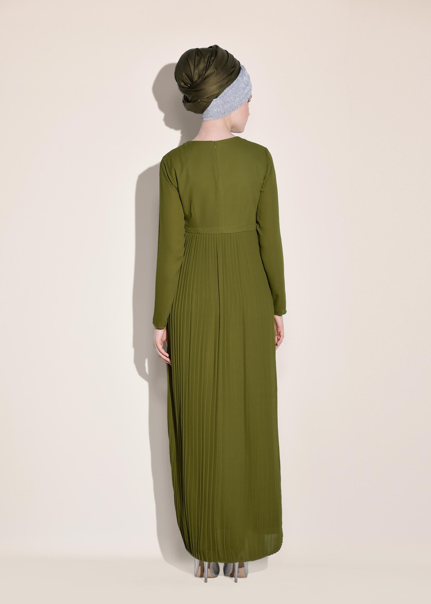 Tesettür giyim YEŞİL 4369 ESİNTİ ELBİSE 38/46 TEK40