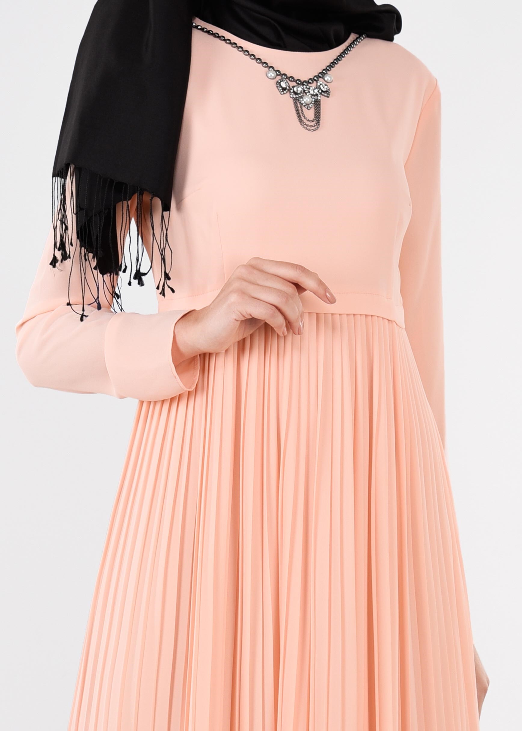 Tesettür giyim PUDRA 4369 ESİNTİ ELBİSE 38/46 TEK40