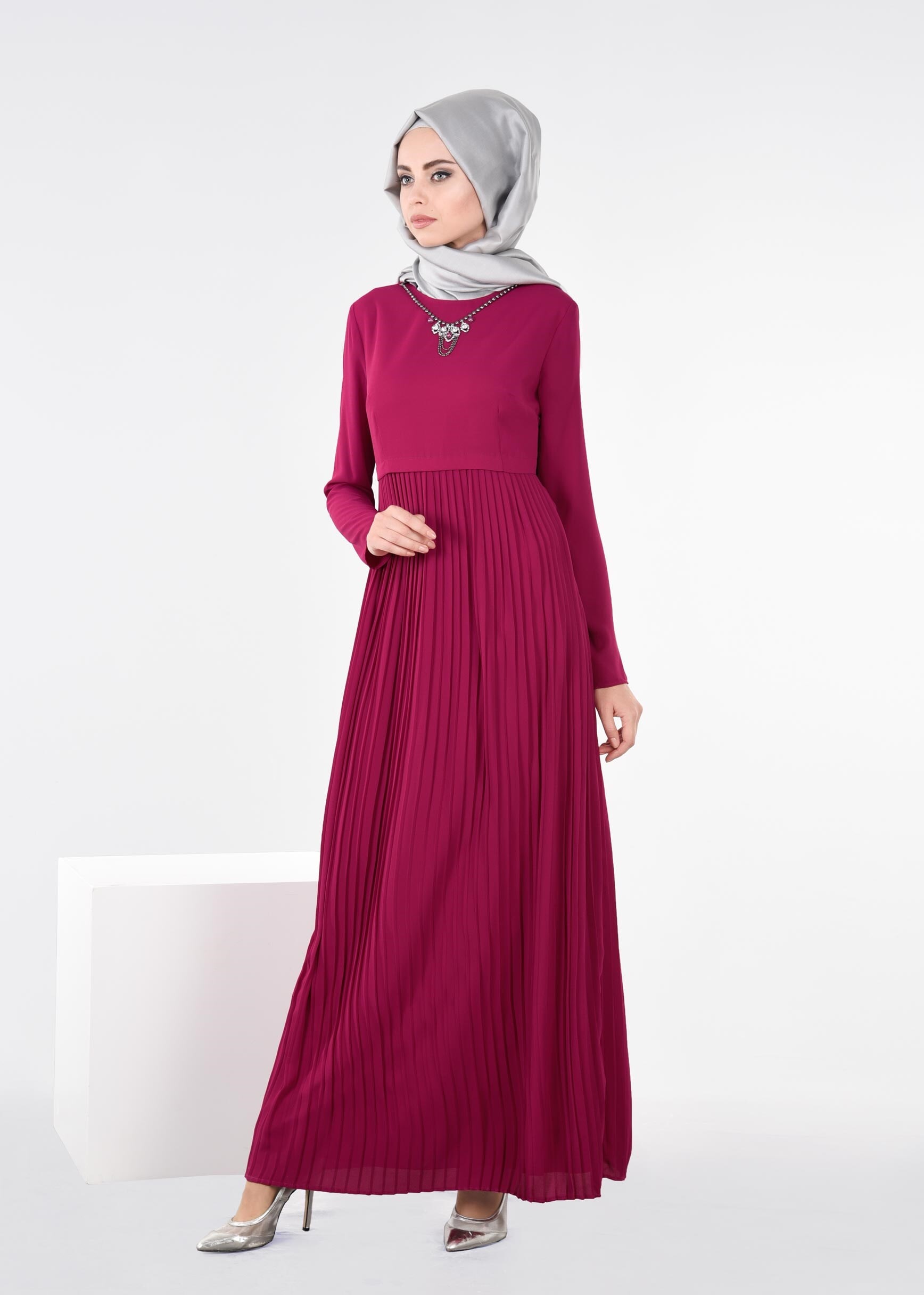 Tesettür giyim MOR 4369 ESİNTİ ELBİSE 38/46 TEK40