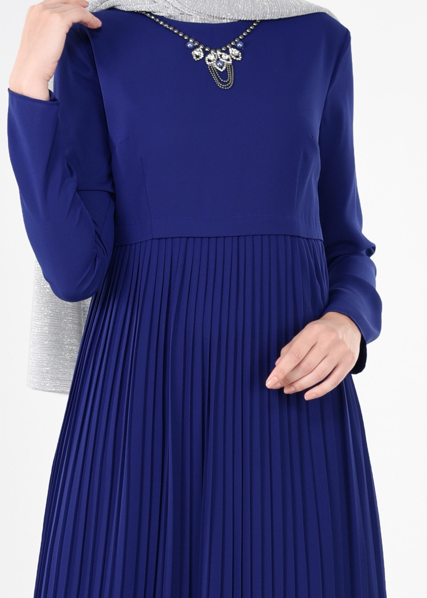 Tesettür giyim MAVİ 4369 ESİNTİ ELBİSE 38/46 TEK40