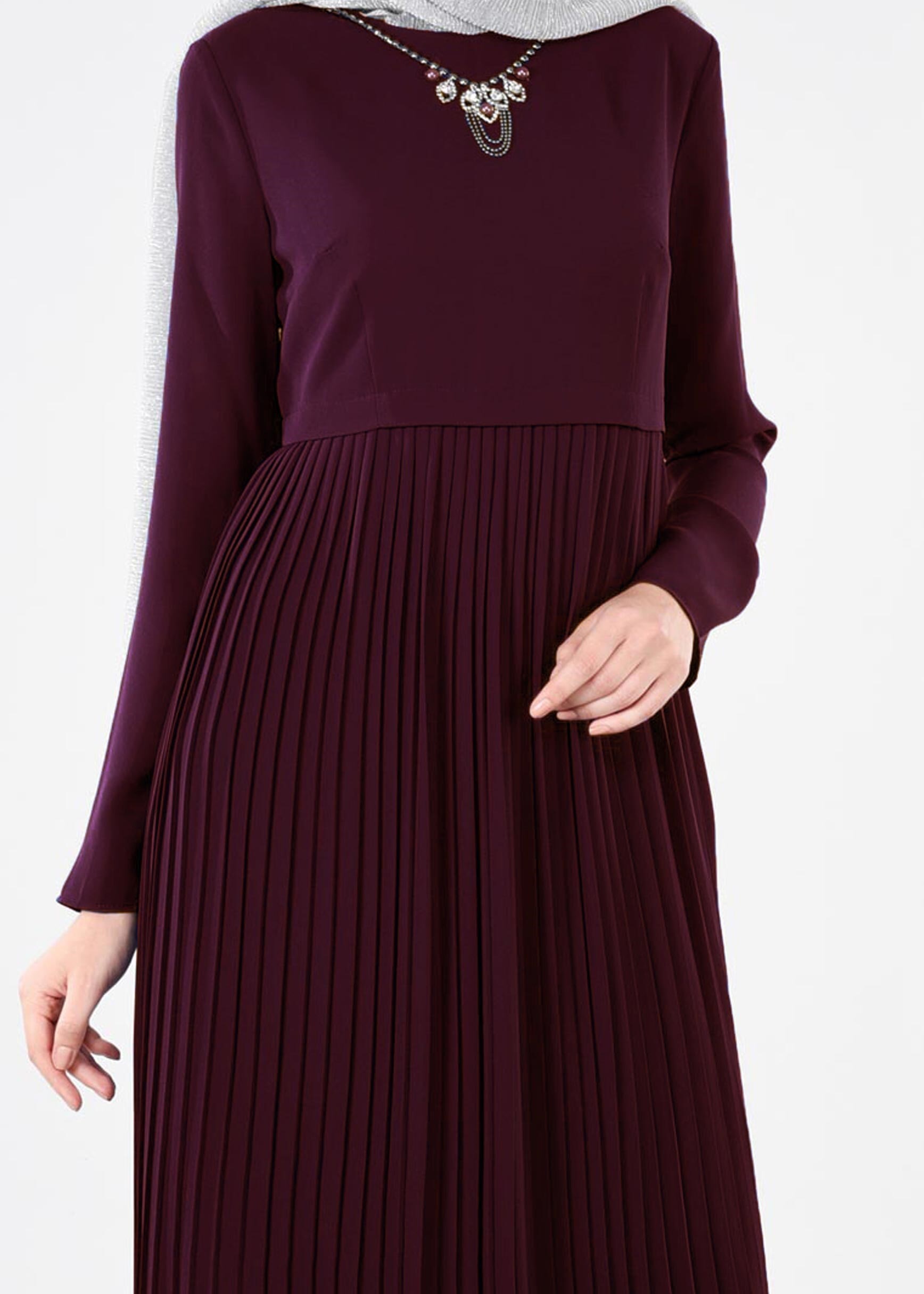 Tesettür giyim BORDO 4369 ESİNTİ ELBİSE 38/46 TEK40