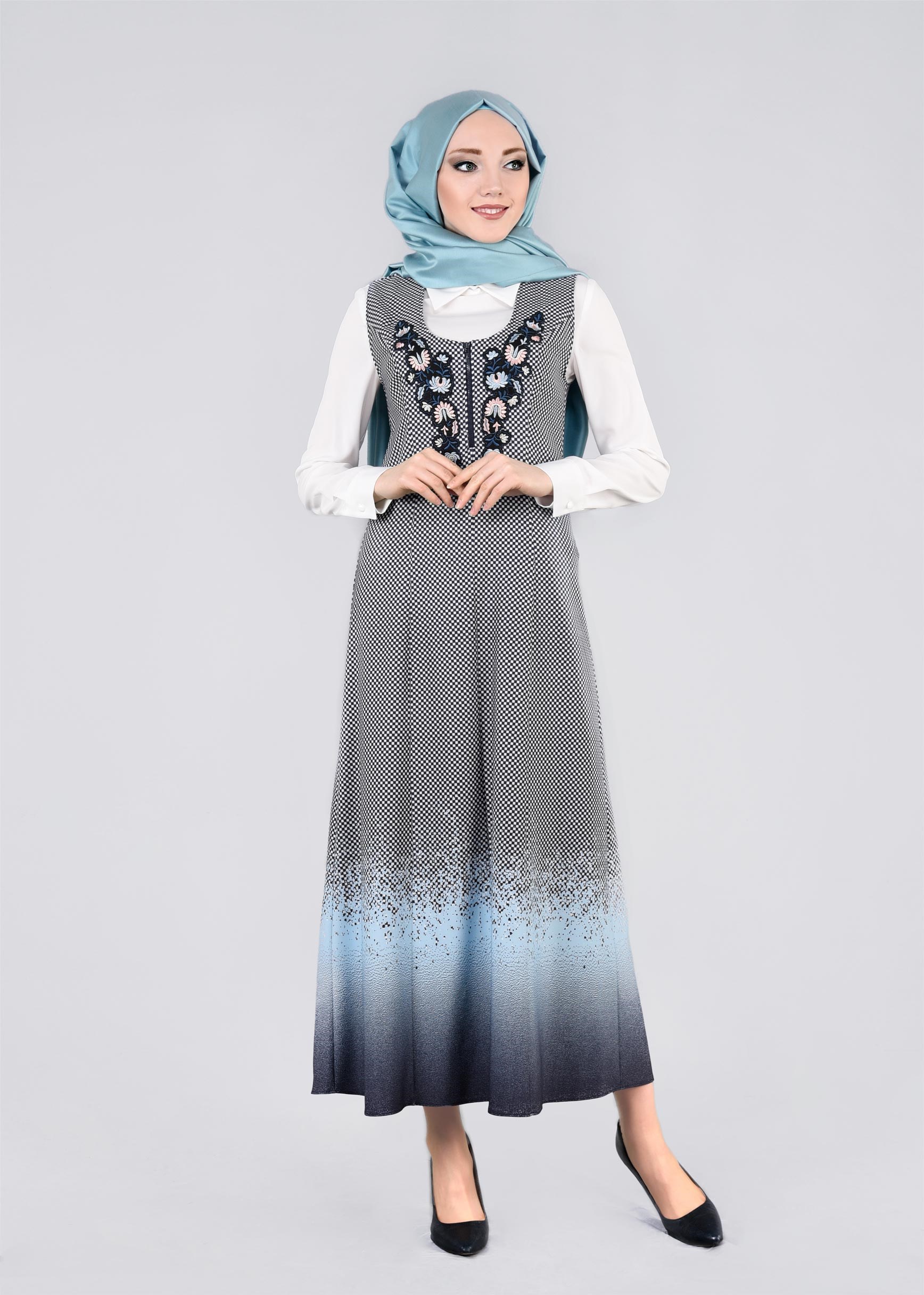 Tesettür giyim MAVİ 4370 POWER 2246 2&prime;Lİ ELBİSE 38/46