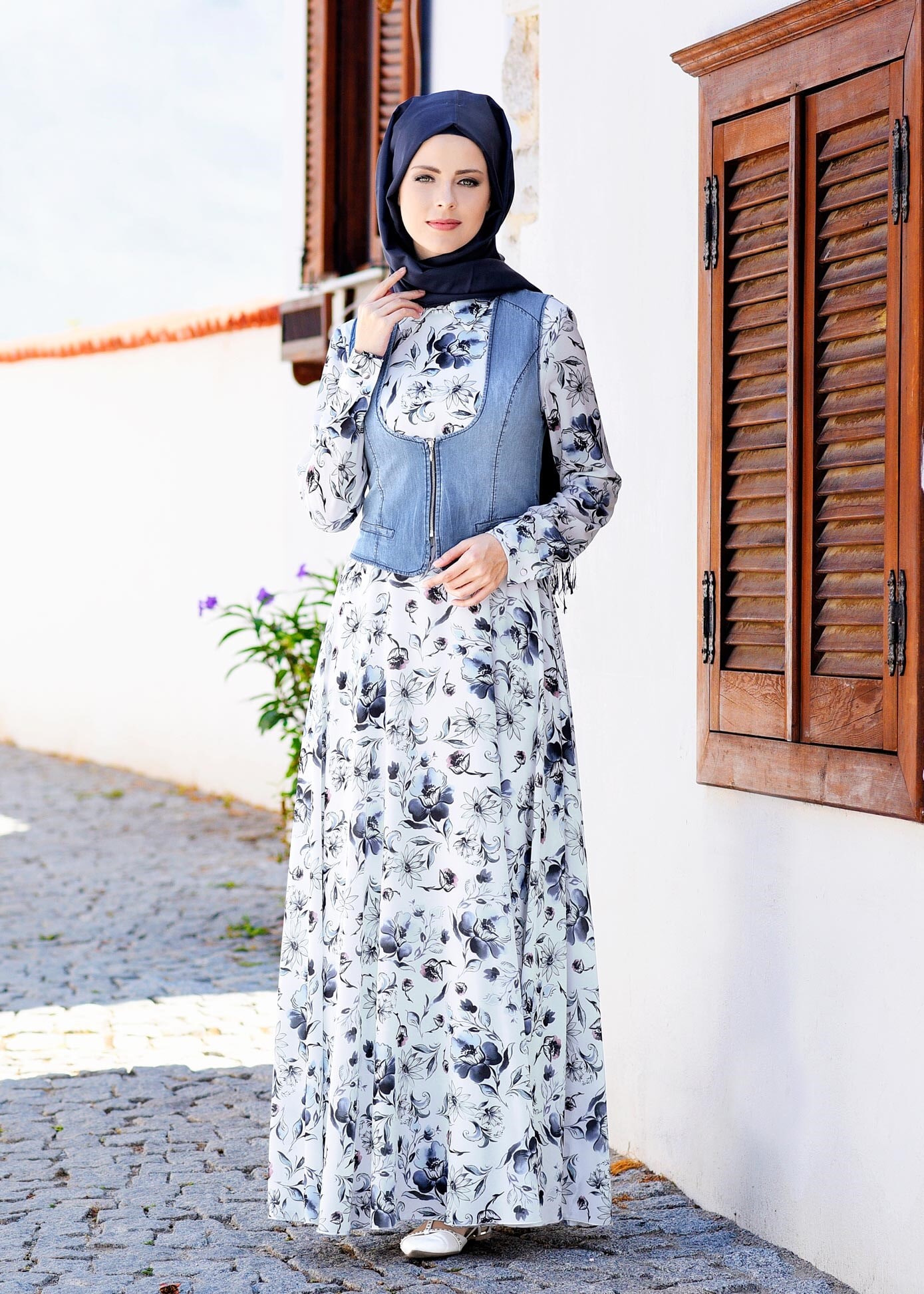 Tesettür giyim LACİVERT 4399 BURBLE 7618 2&prime;Lİ ELBİSE 38/44 TEK36