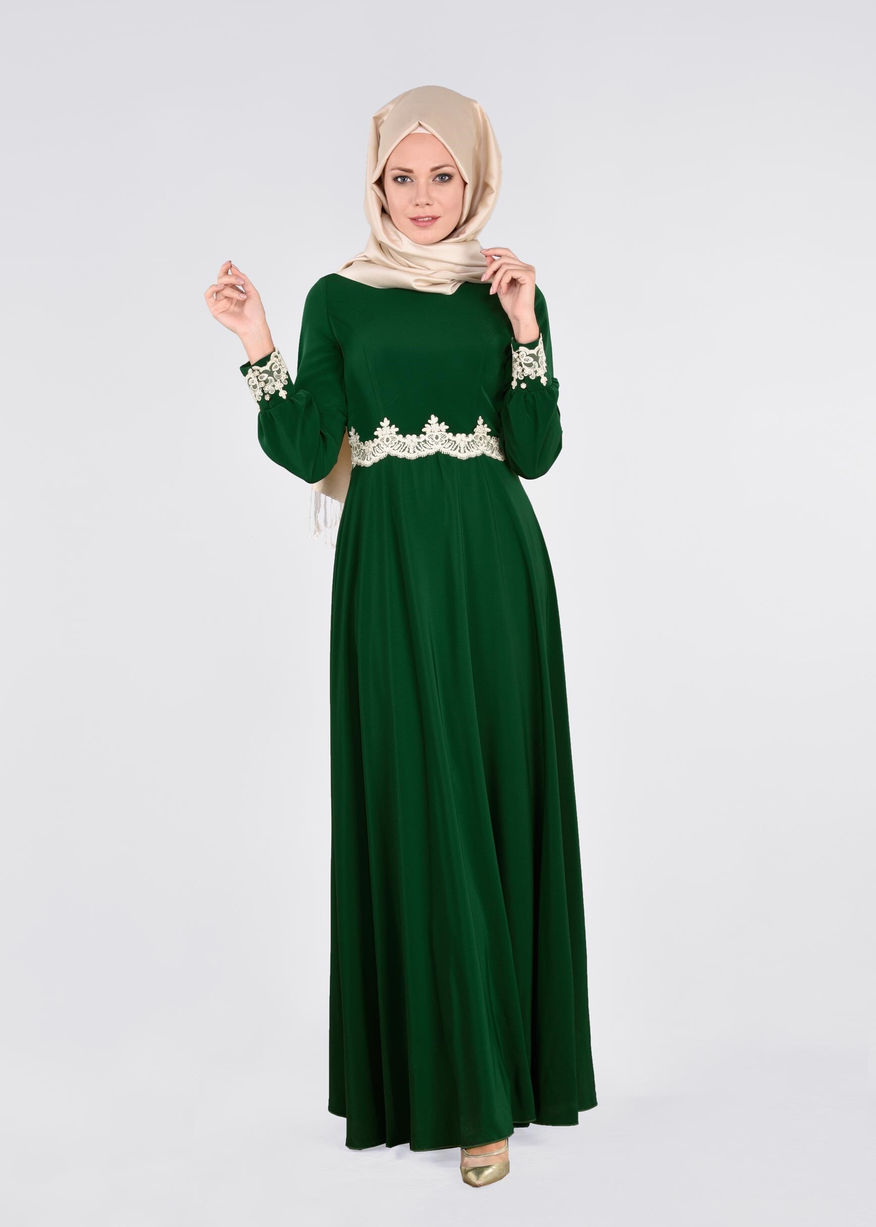 Tesettür giyim YEŞİL 4415 CRİSS ELBİSE 38/46 TEK40