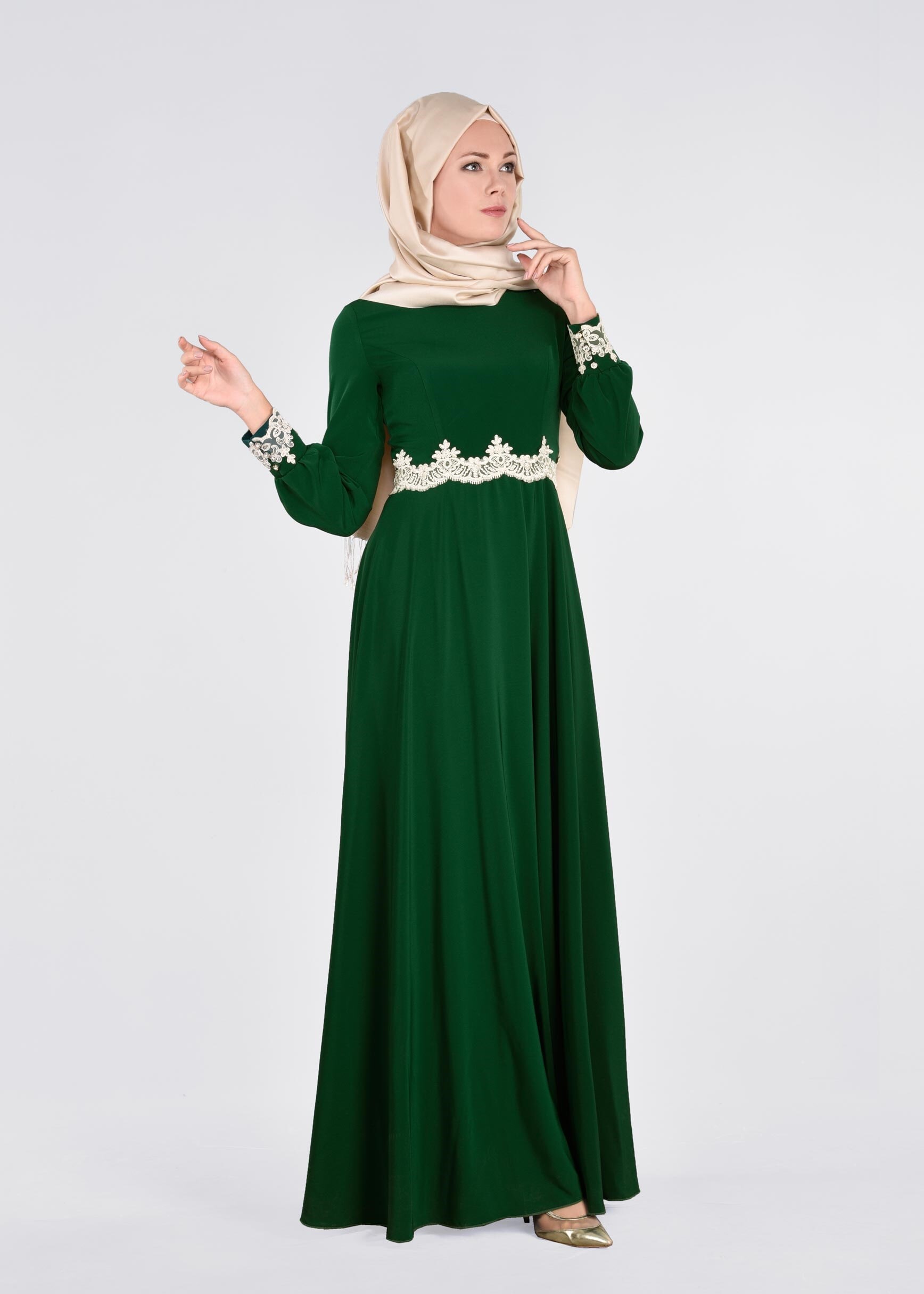 Tesettür giyim YEŞİL 4415 CRİSS ELBİSE 38/46 TEK40