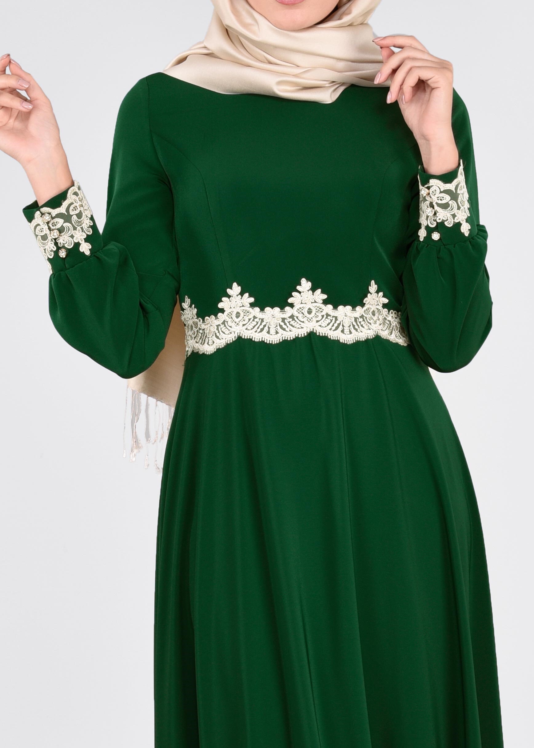 Tesettür giyim YEŞİL 4415 CRİSS ELBİSE 38/46 TEK40