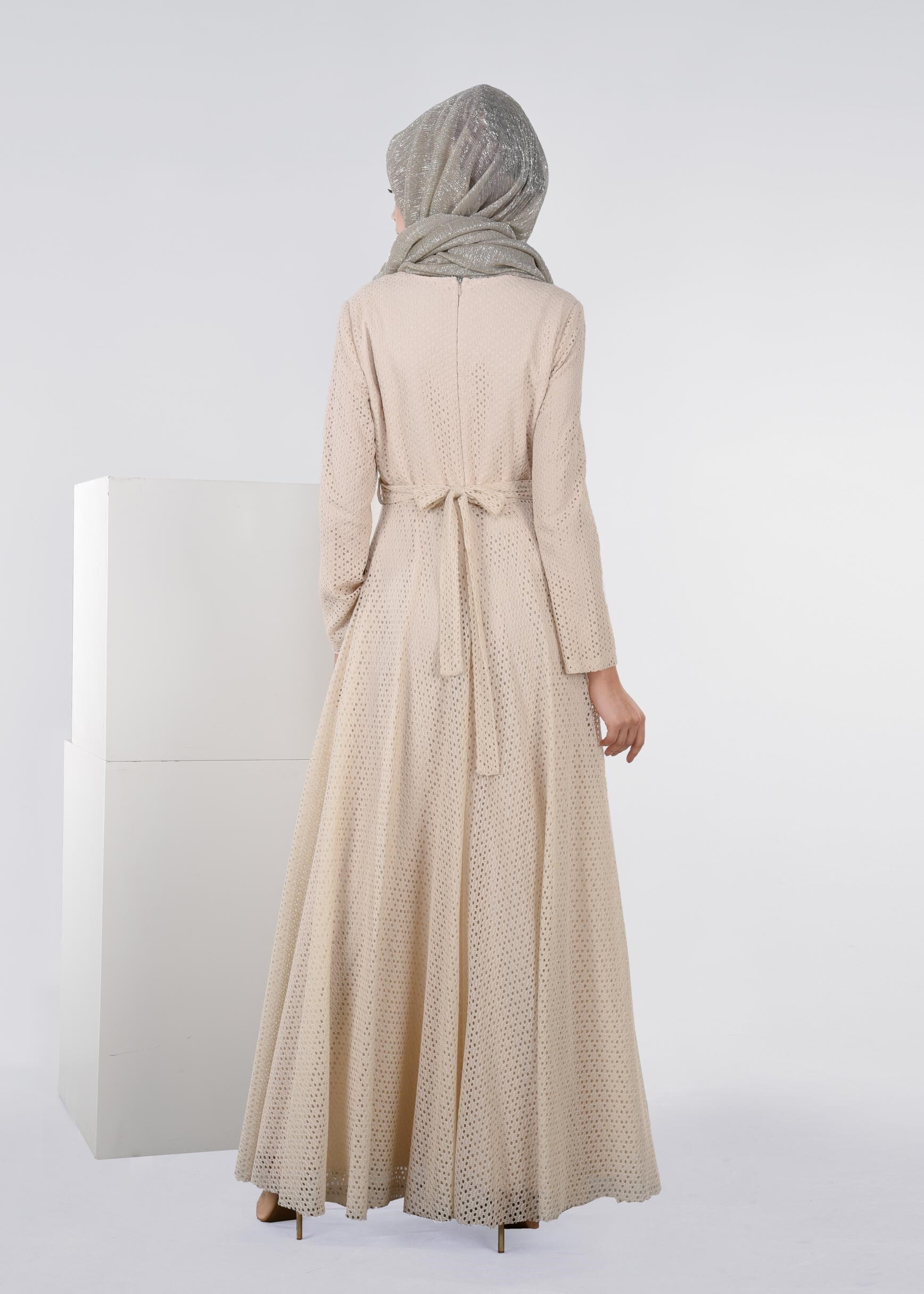 Tesettür giyim BEJ 4442 BİTA 1664 ELBİSE 36/44