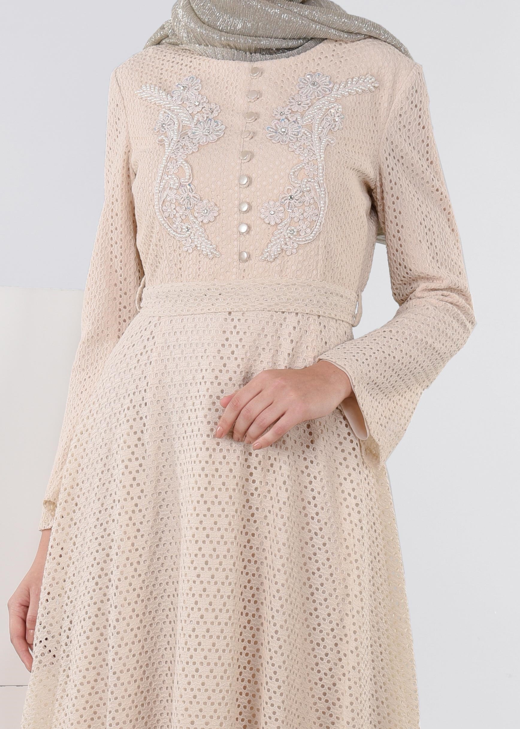 Tesettür giyim BEJ 4442 BİTA 1664 ELBİSE 36/44