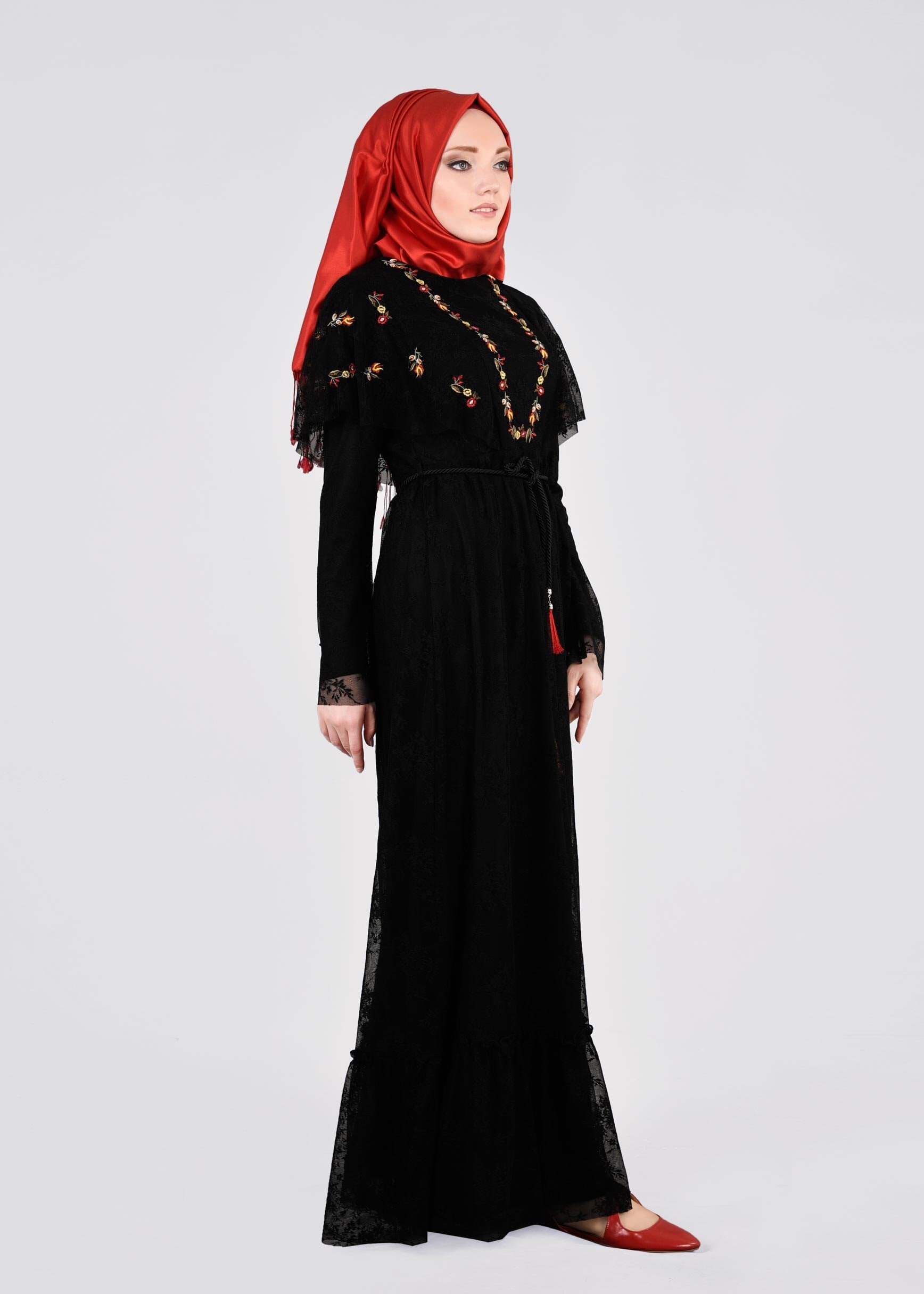 Tesettür giyim SİYAH 4456 DANTEL 1072 ELBİSE 36/42 TEK38