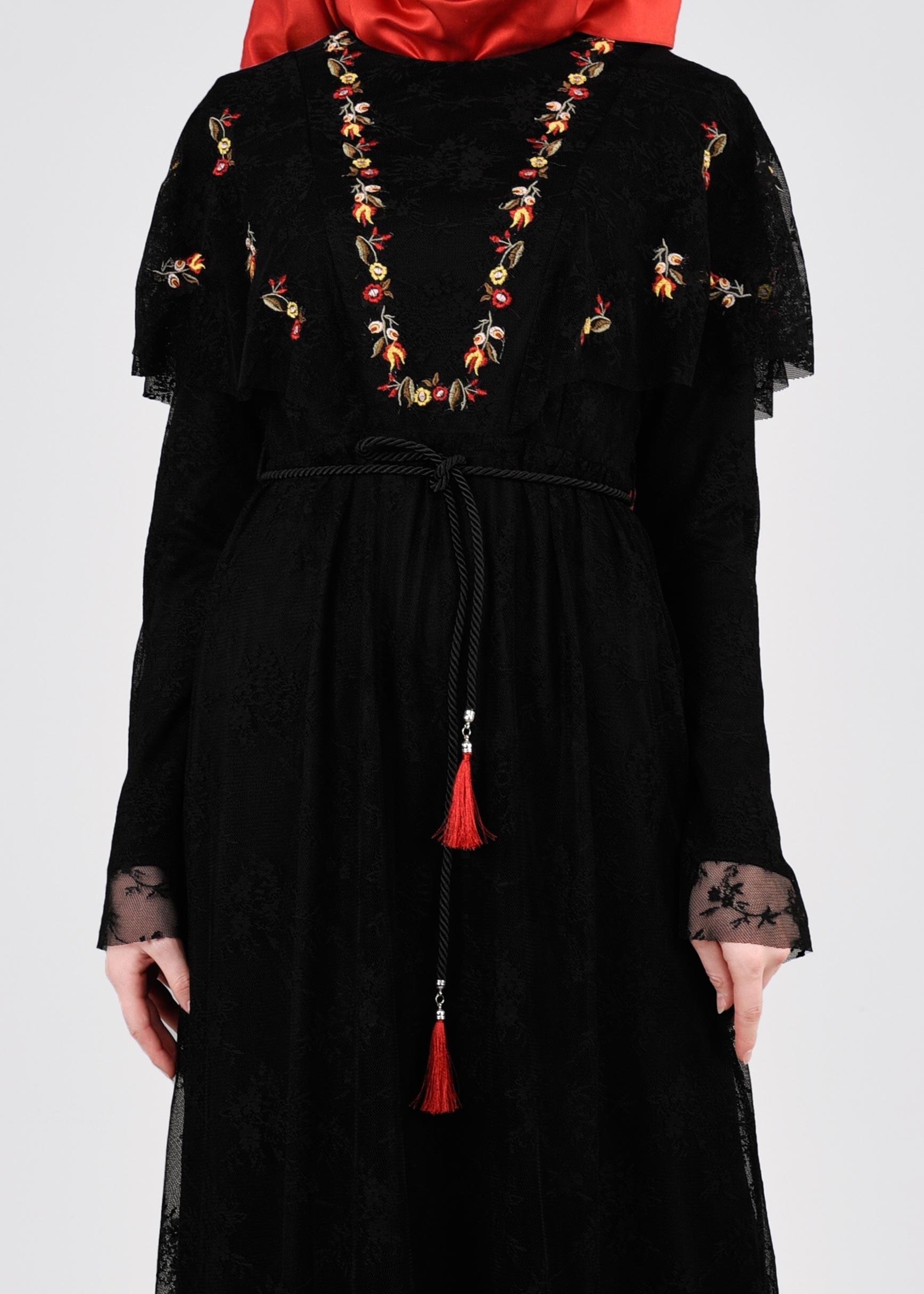 Tesettür giyim SİYAH 4456 DANTEL 1072 ELBİSE 36/42 TEK38