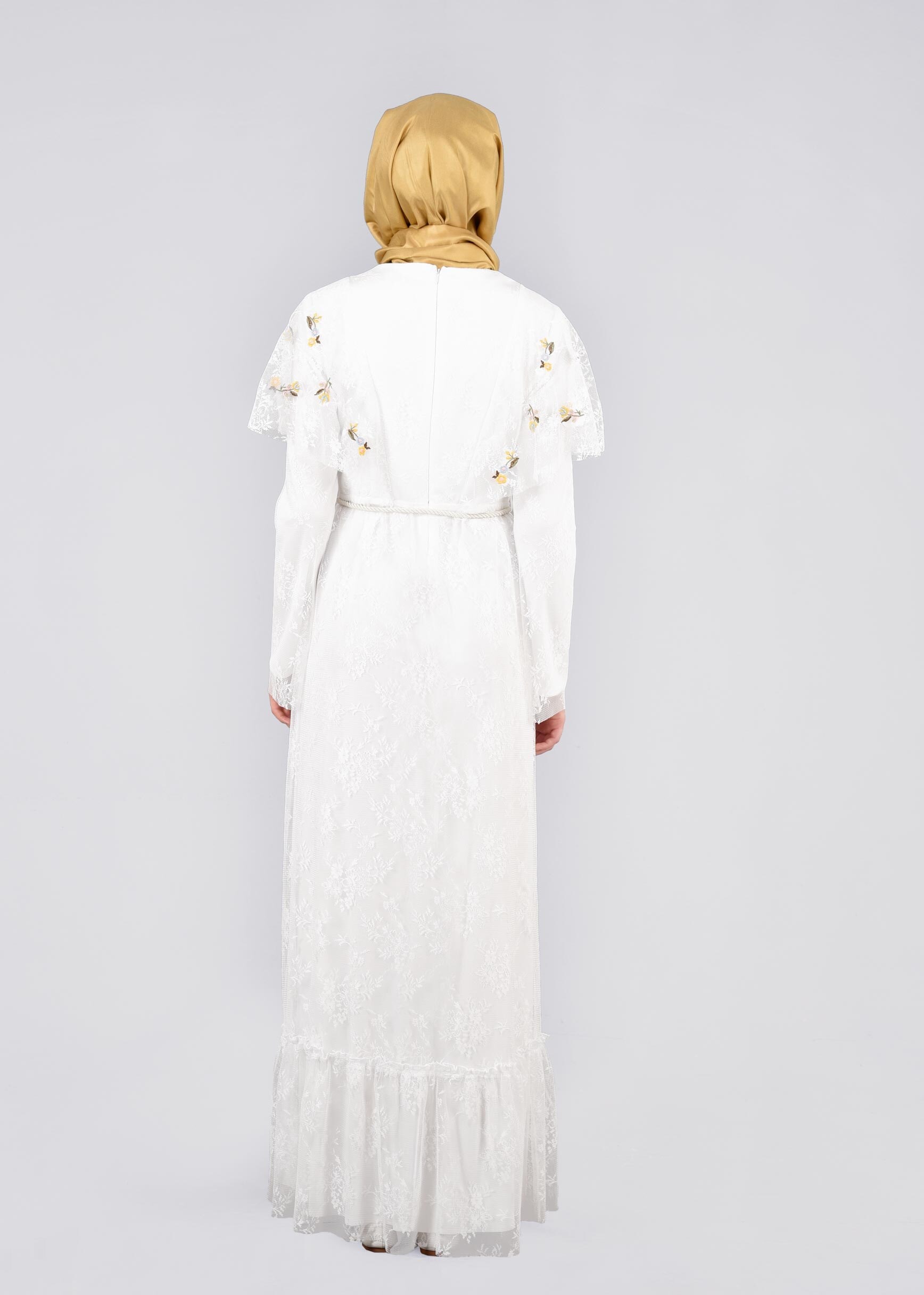 Tesettür giyim BEYAZ 4456 DANTEL 1072 ELBİSE 36/42 TEK38