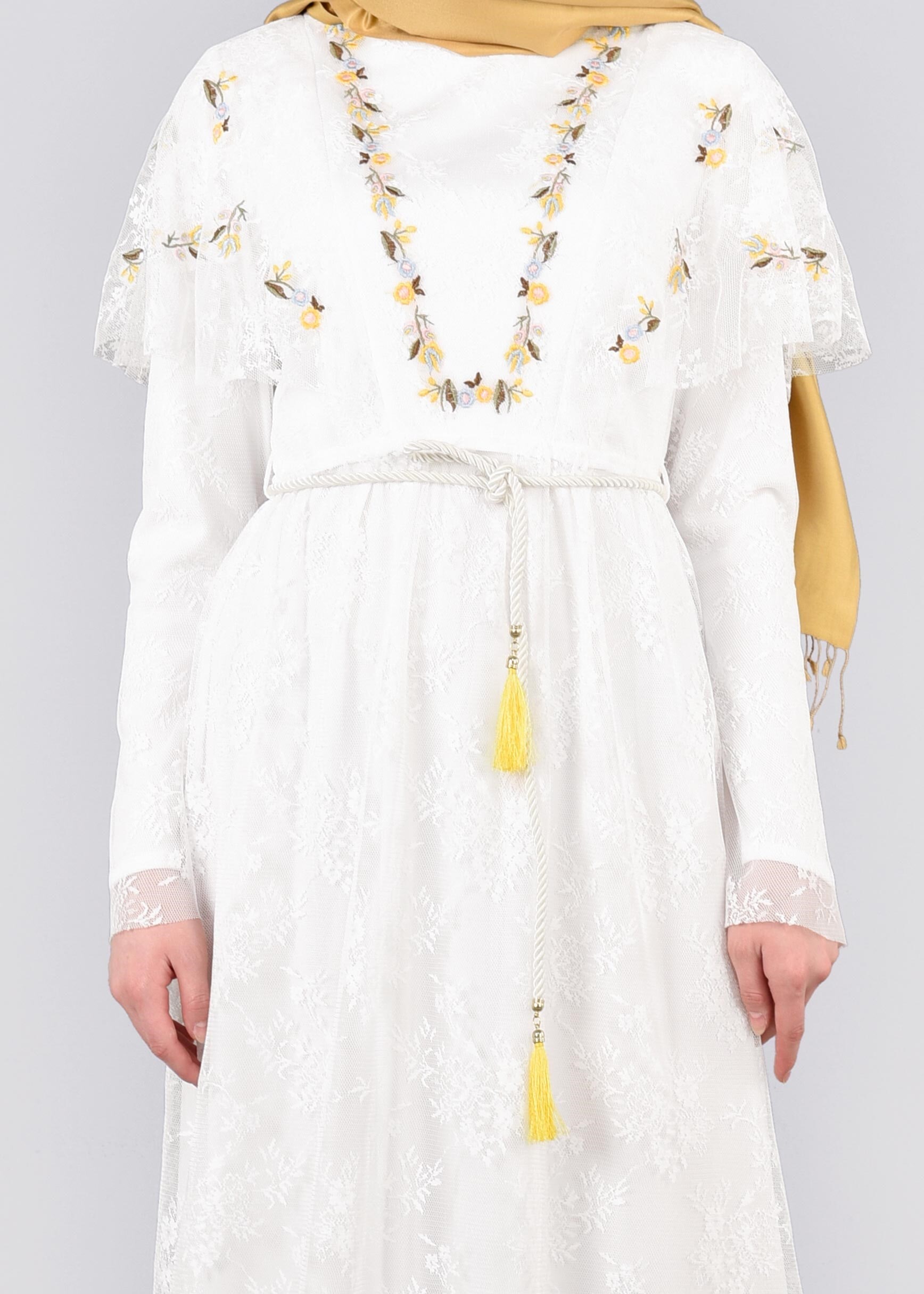 Tesettür giyim BEYAZ 4456 DANTEL 1072 ELBİSE 36/42 TEK38