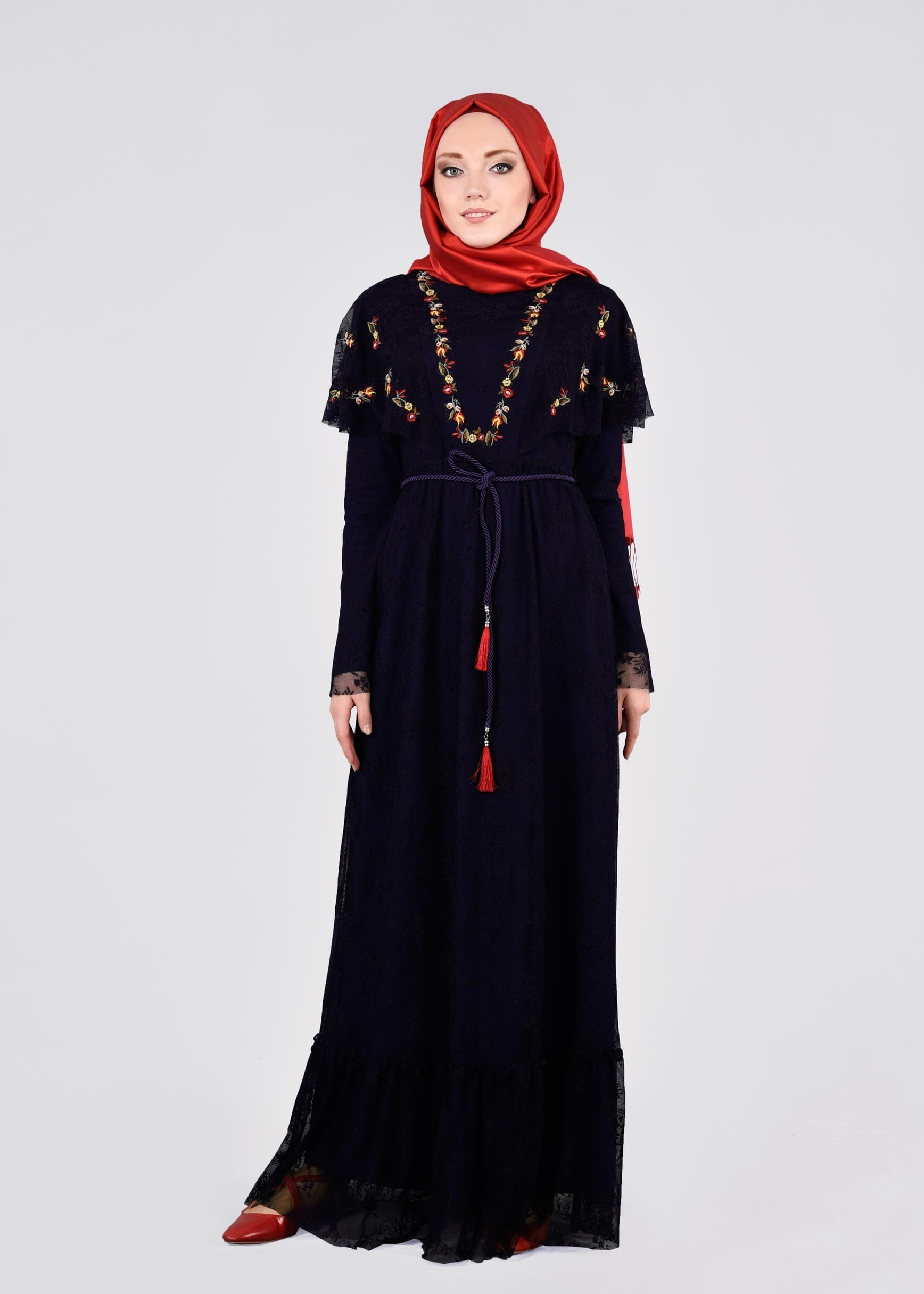 Tesettür giyim LACİVERT 4456 DANTEL 1072 ELBİSE 36/42 TEK38