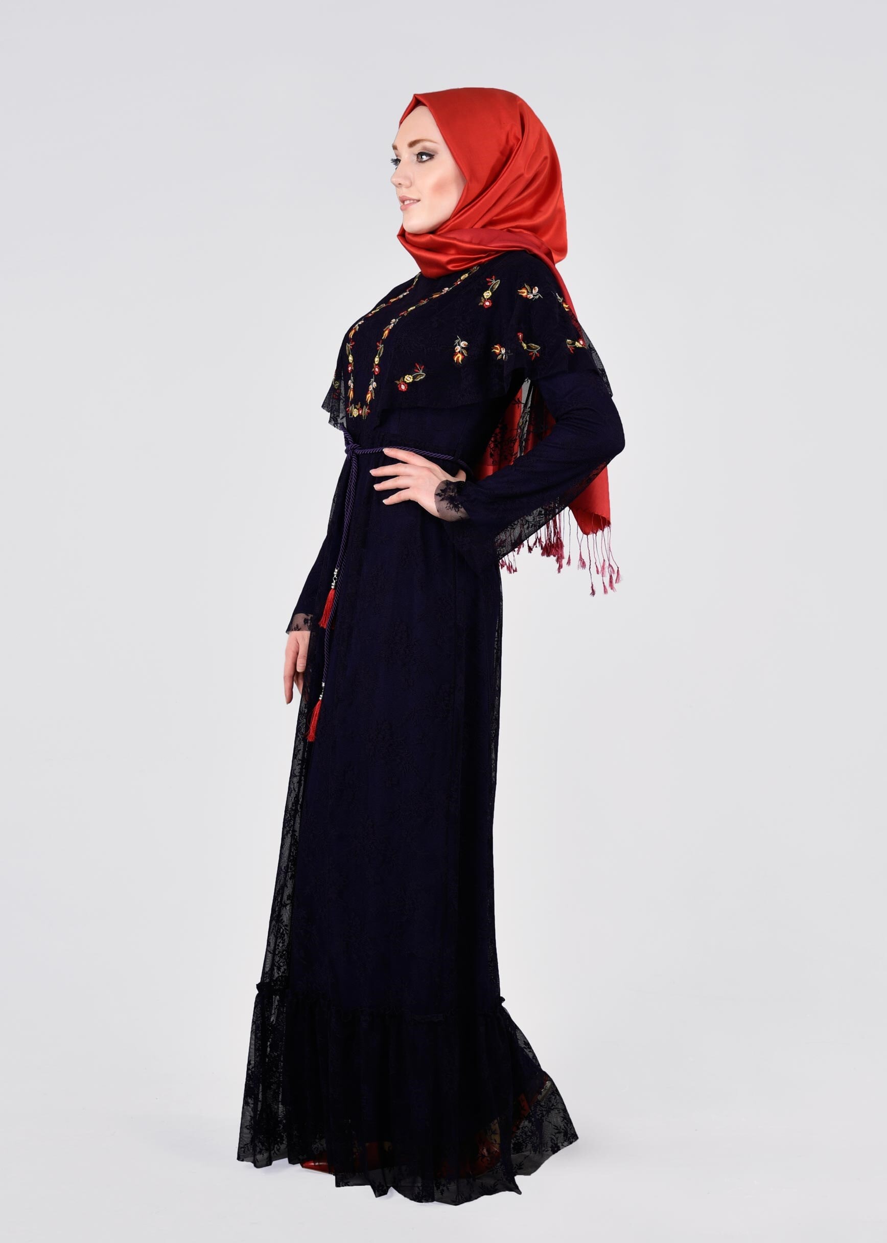 Tesettür giyim LACİVERT 4456 DANTEL 1072 ELBİSE 36/42 TEK38