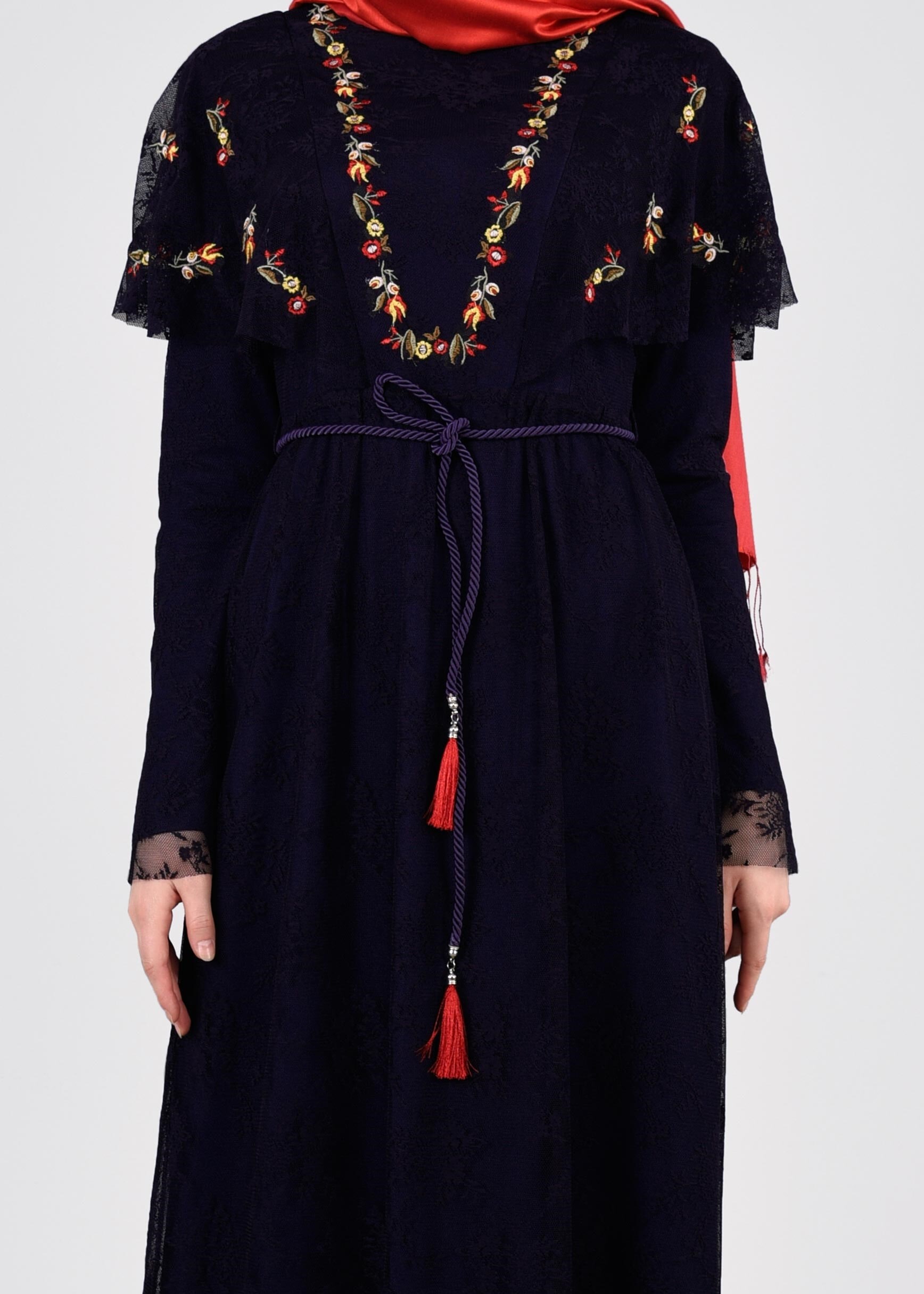 Tesettür giyim LACİVERT 4456 DANTEL 1072 ELBİSE 36/42 TEK38