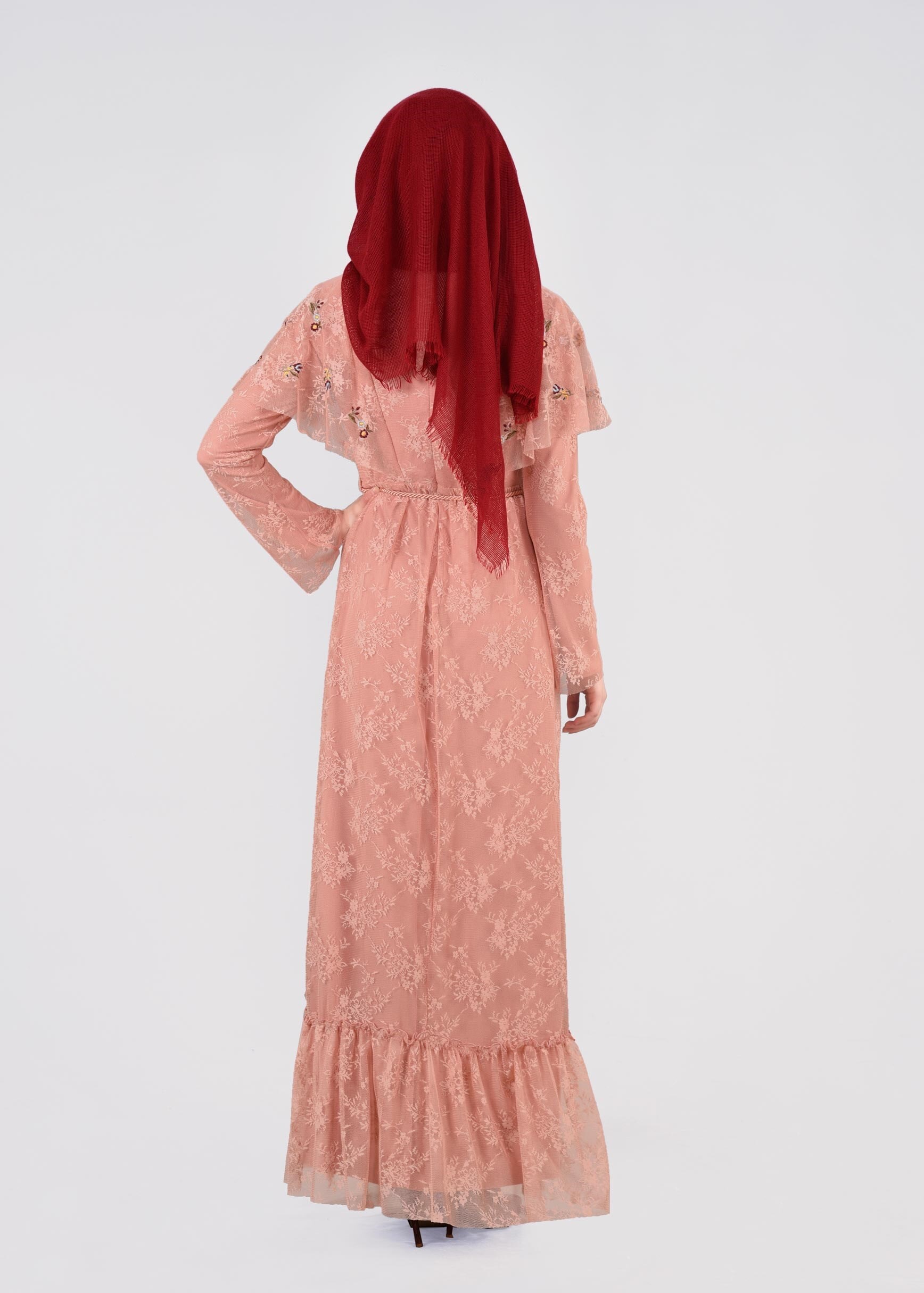 Tesettür giyim PUDRA 4456 DANTEL 1072 ELBİSE 36/42 TEK38