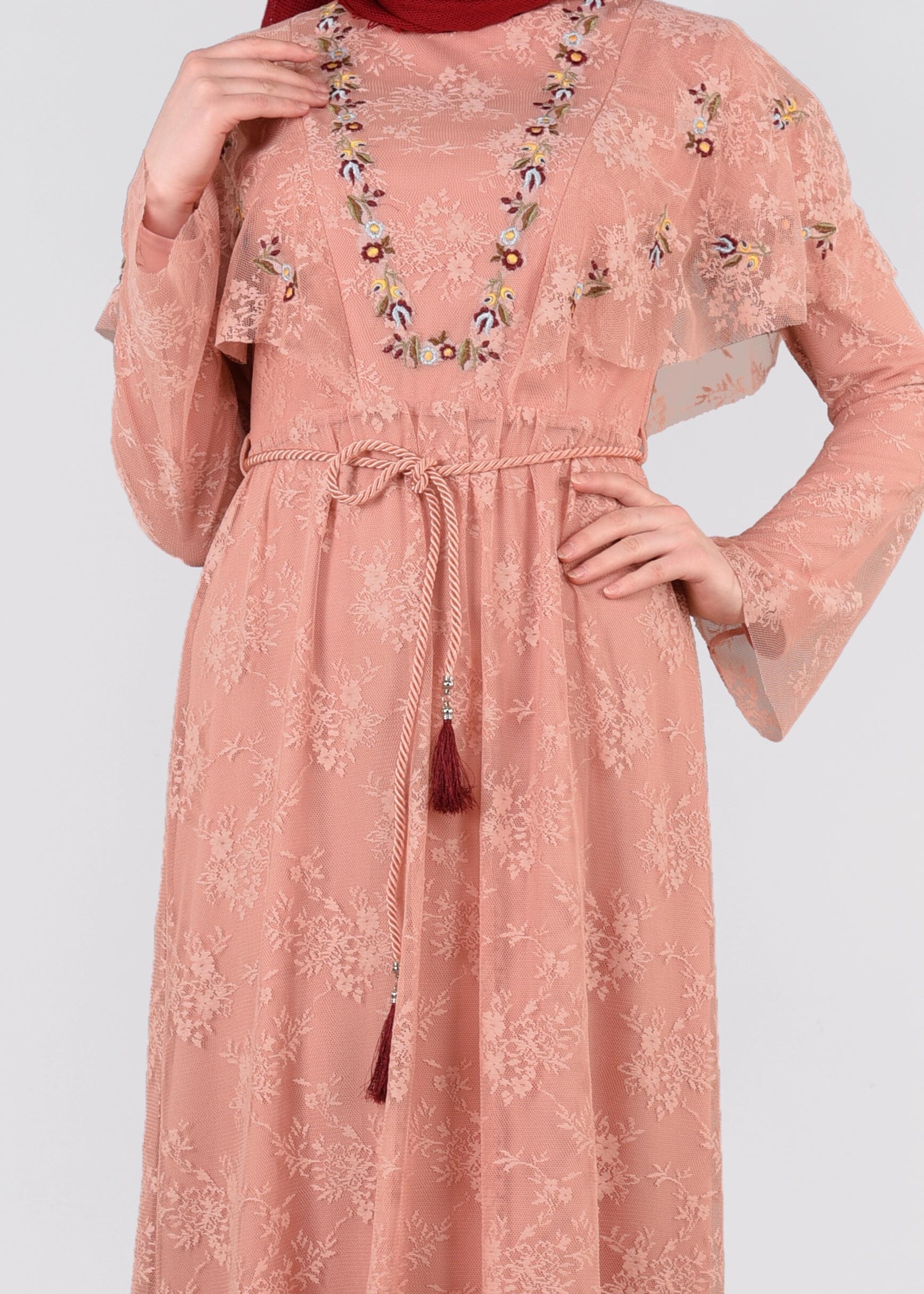 Tesettür giyim PUDRA 4456 DANTEL 1072 ELBİSE 36/42 TEK38