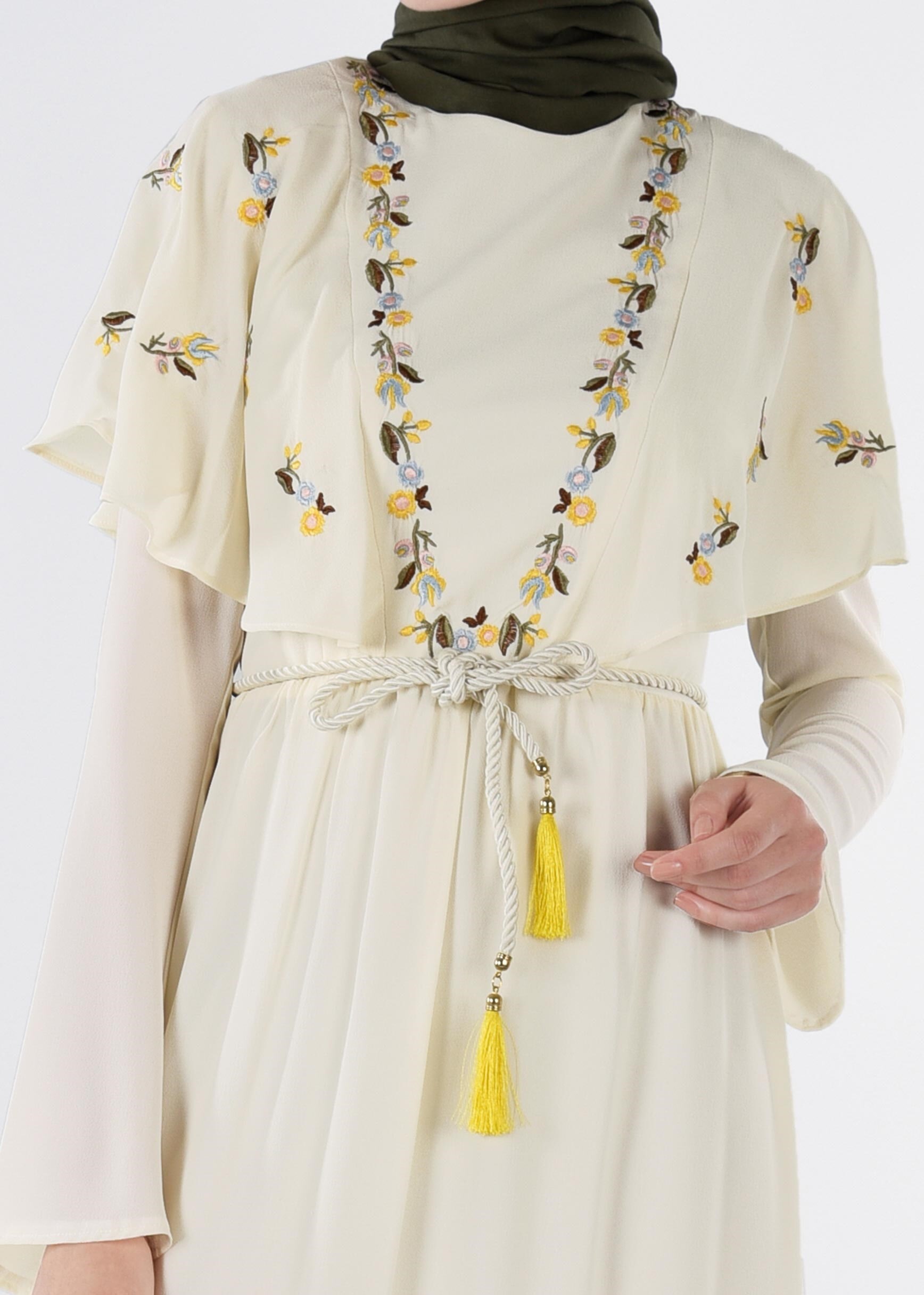 Tesettür giyim BEYAZ 4458 EVA CREP ELBİSE 36/42 TEK38