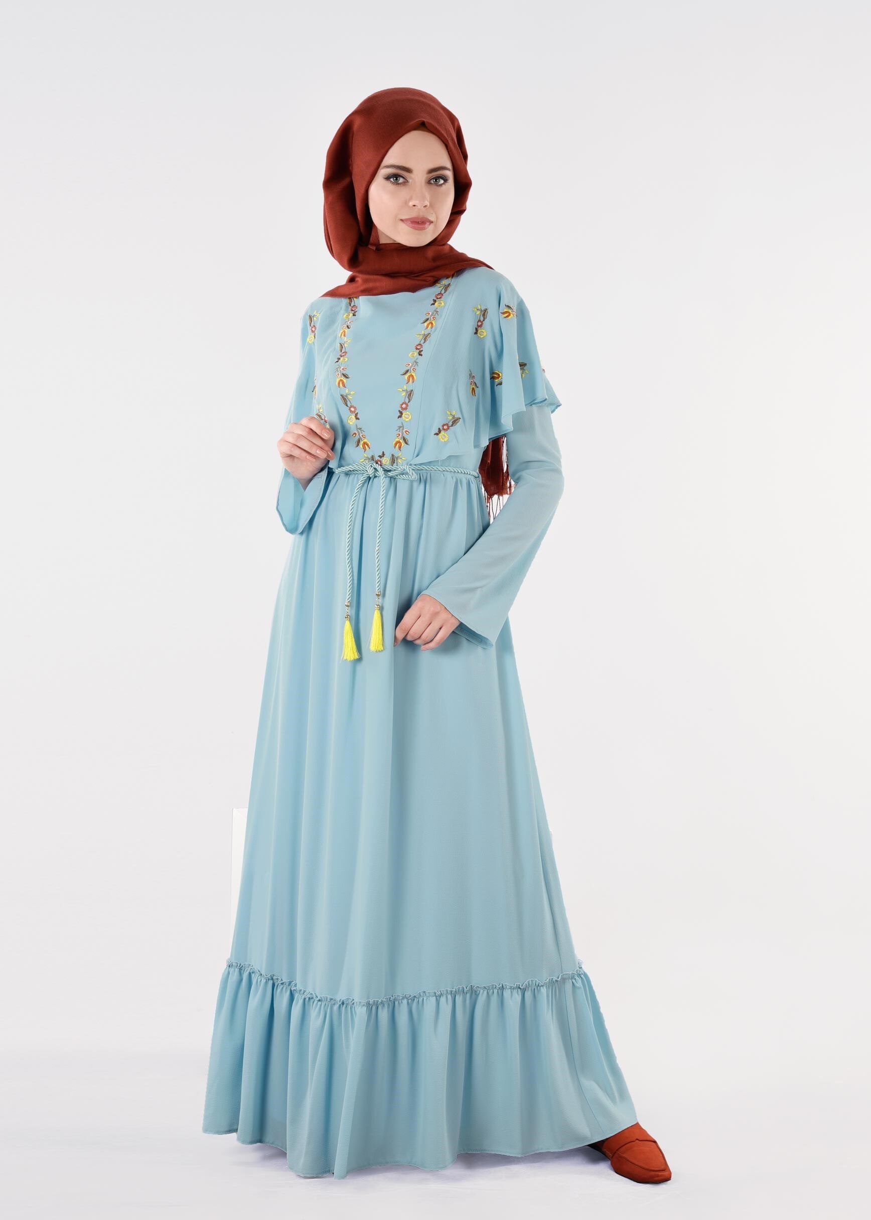 Tesettür giyim MAVİ 4458 EVA CREP ELBİSE 36/42 TEK38