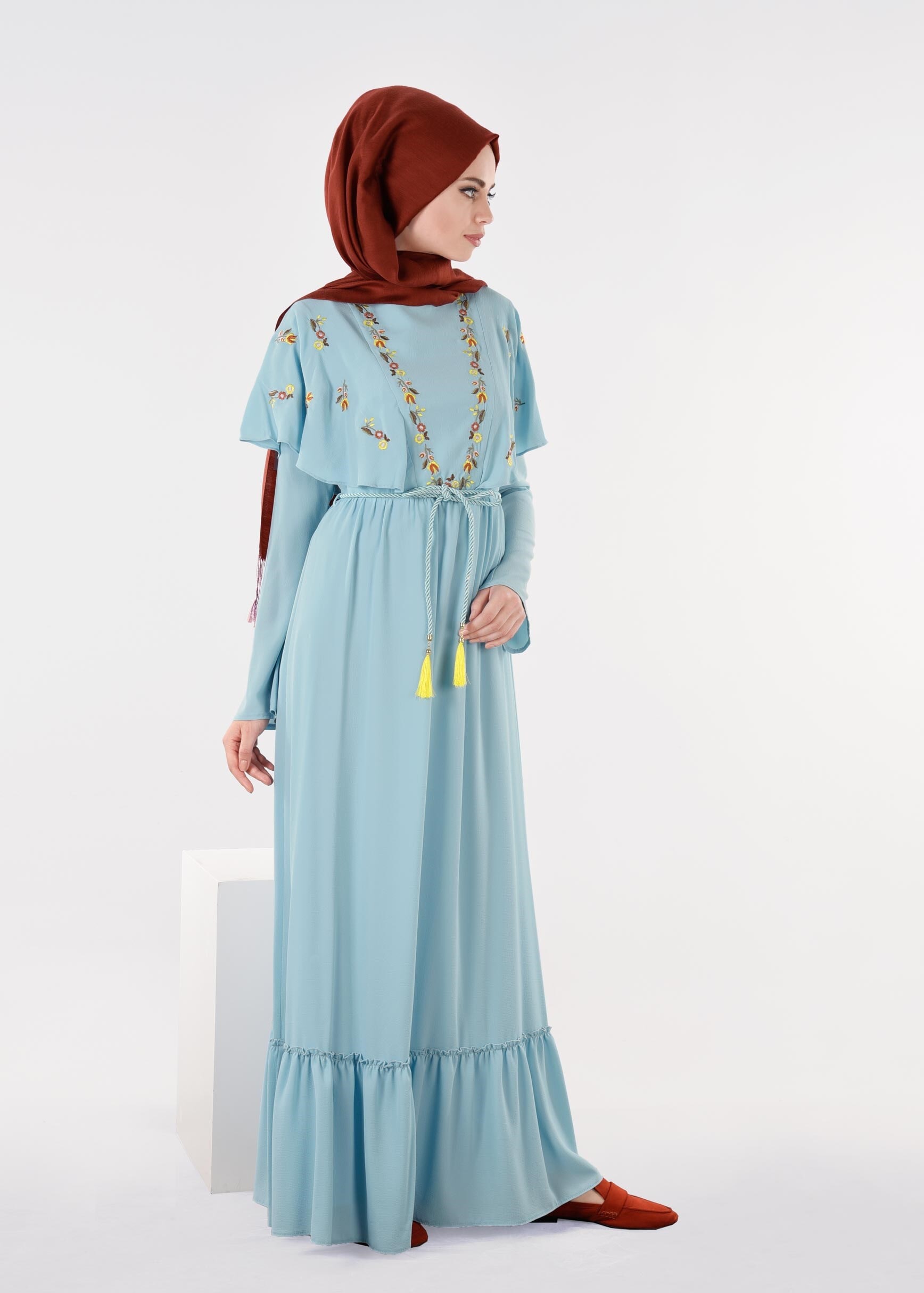 Tesettür giyim MAVİ 4458 EVA CREP ELBİSE 36/42 TEK38