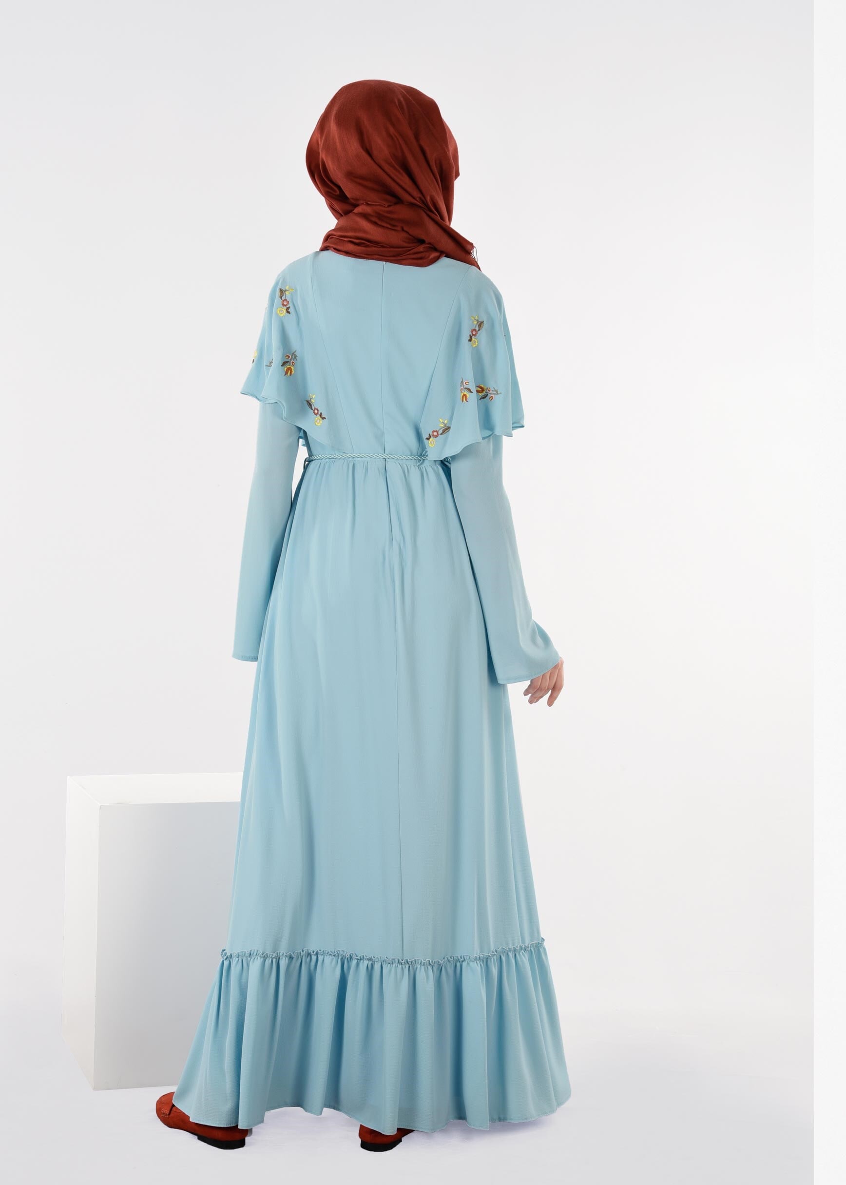 Tesettür giyim MAVİ 4458 EVA CREP ELBİSE 36/42 TEK38