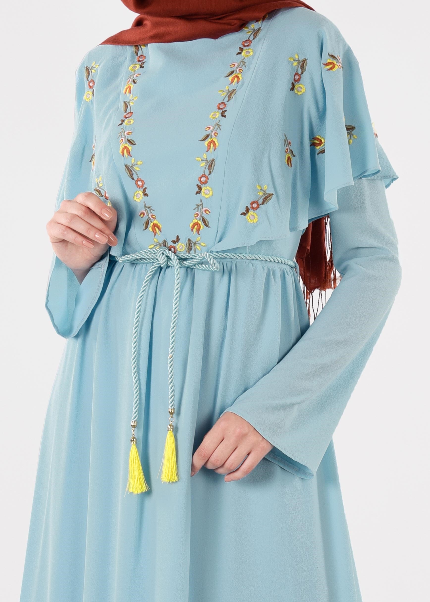 Tesettür giyim MAVİ 4458 EVA CREP ELBİSE 36/42 TEK38