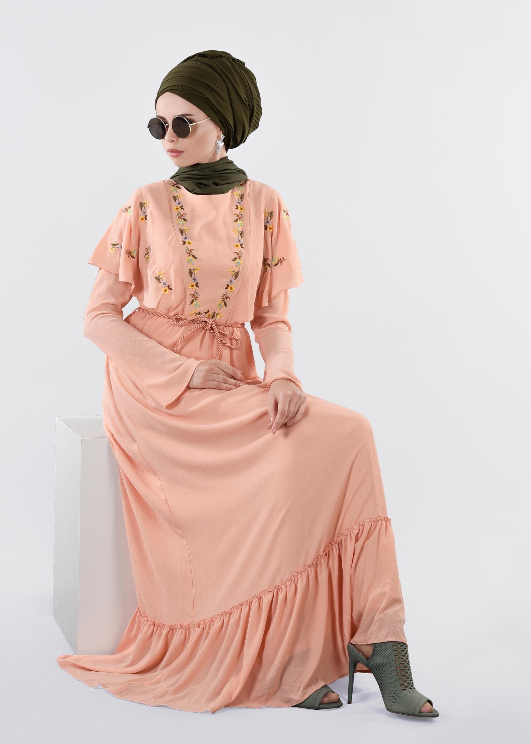 Tesettür giyim PUDRA 4458 EVA CREP ELBİSE 36/42 TEK38