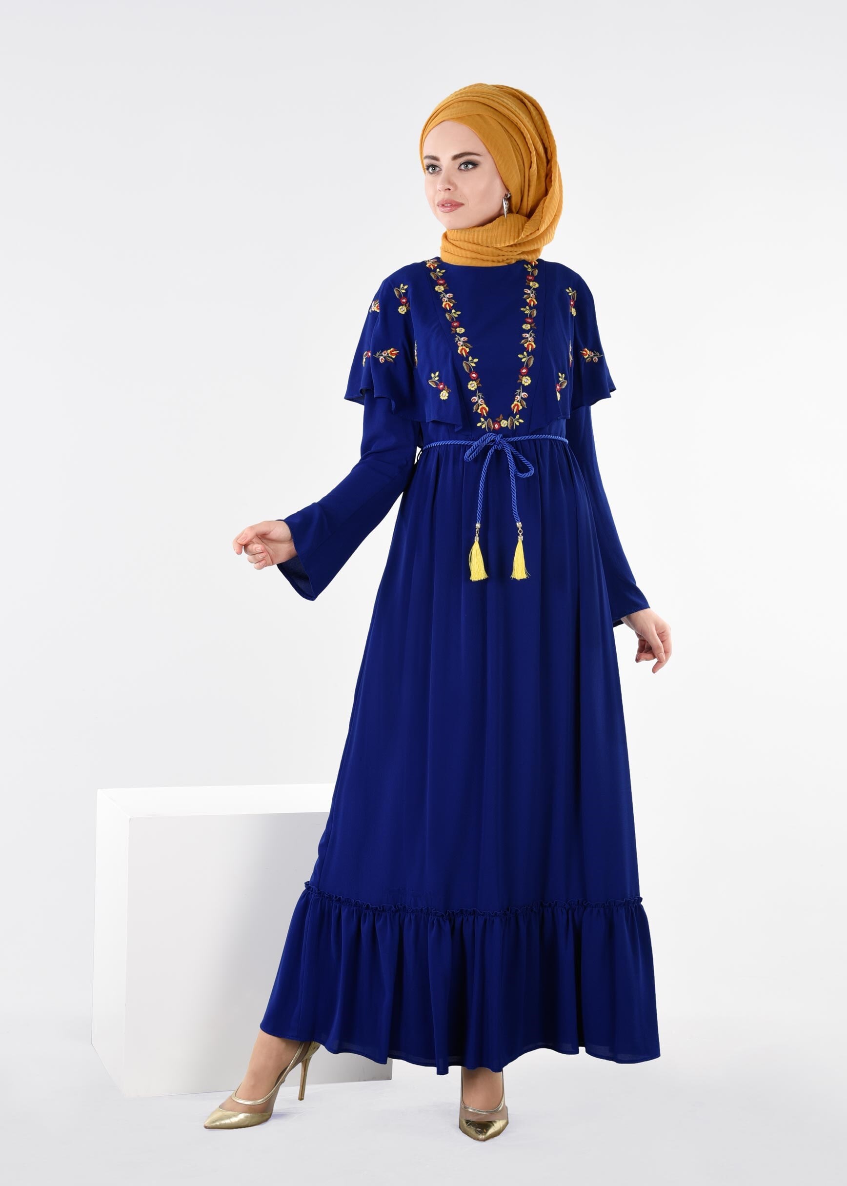 Tesettür giyim LACİVERT 4458 EVA CREP ELBİSE 36/42 TEK38